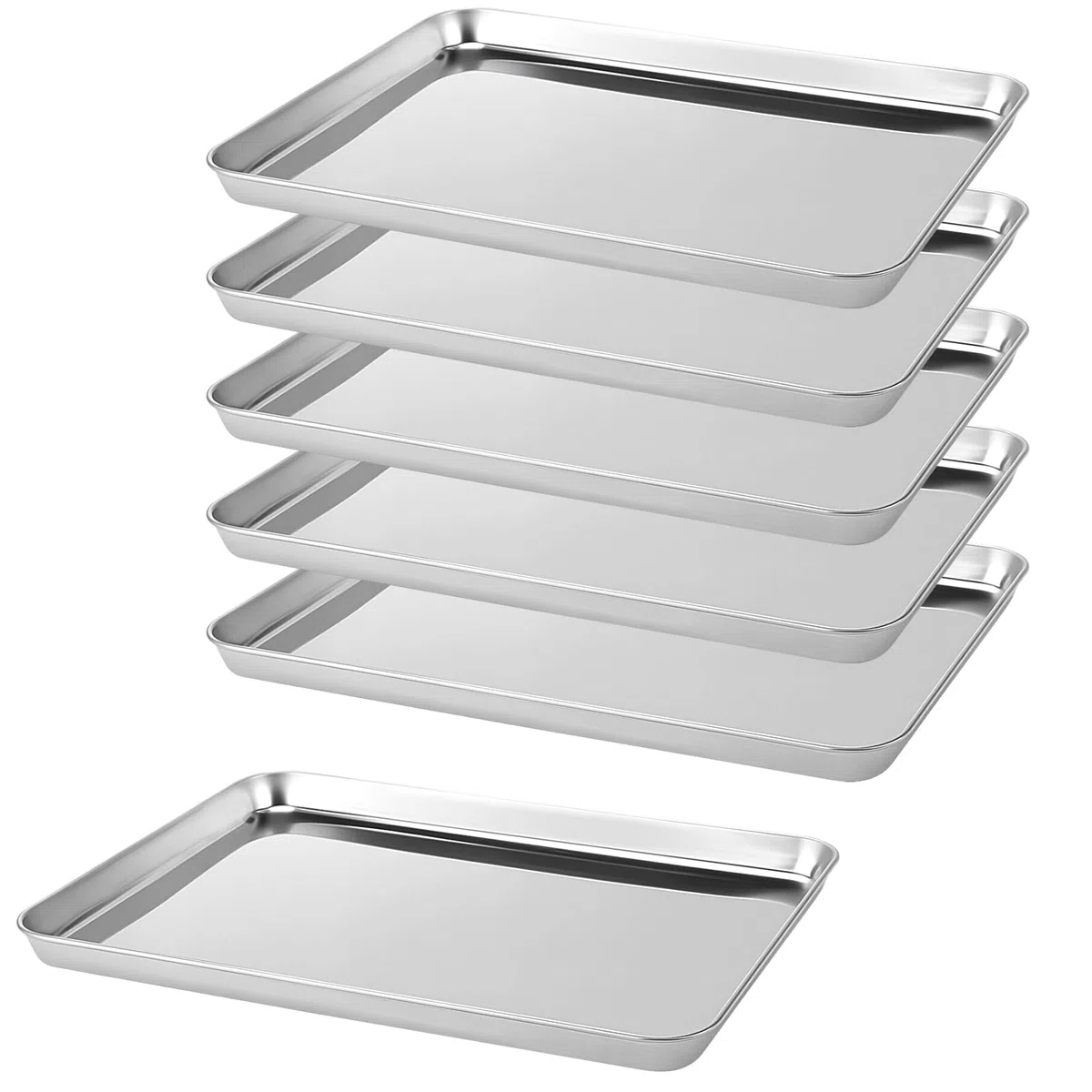 SOUJAP 6 teglie da forno, rettangolari in acciaio inox, per cottura, arrosto, cottura, 40,5 x 30,5 x 2,5 cm, lavabili in lavastoviglie