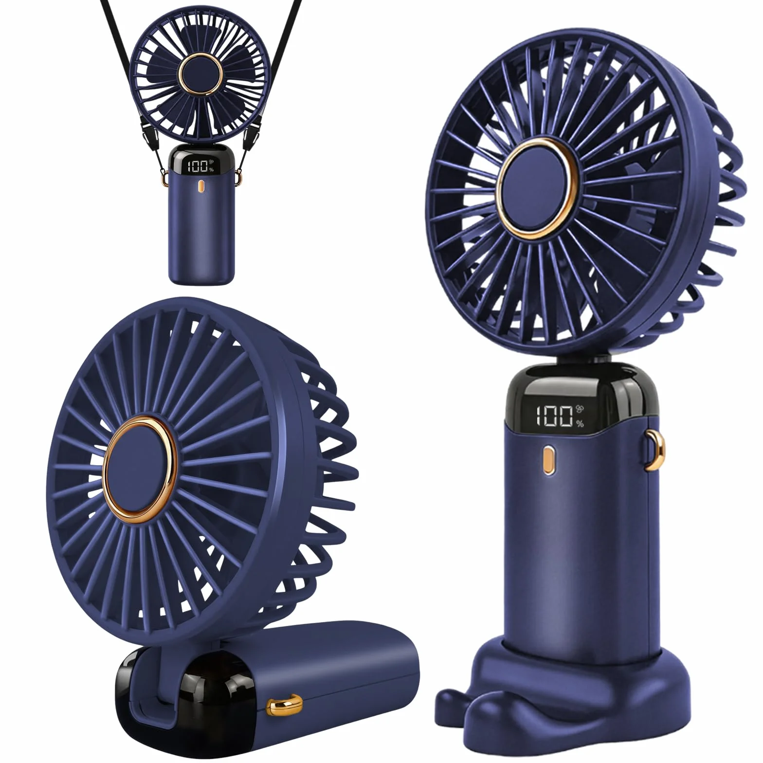 Mini ventilatore portatile ricaricabile USB 5 velocità batteria pieghevole display LED Blu Scuro