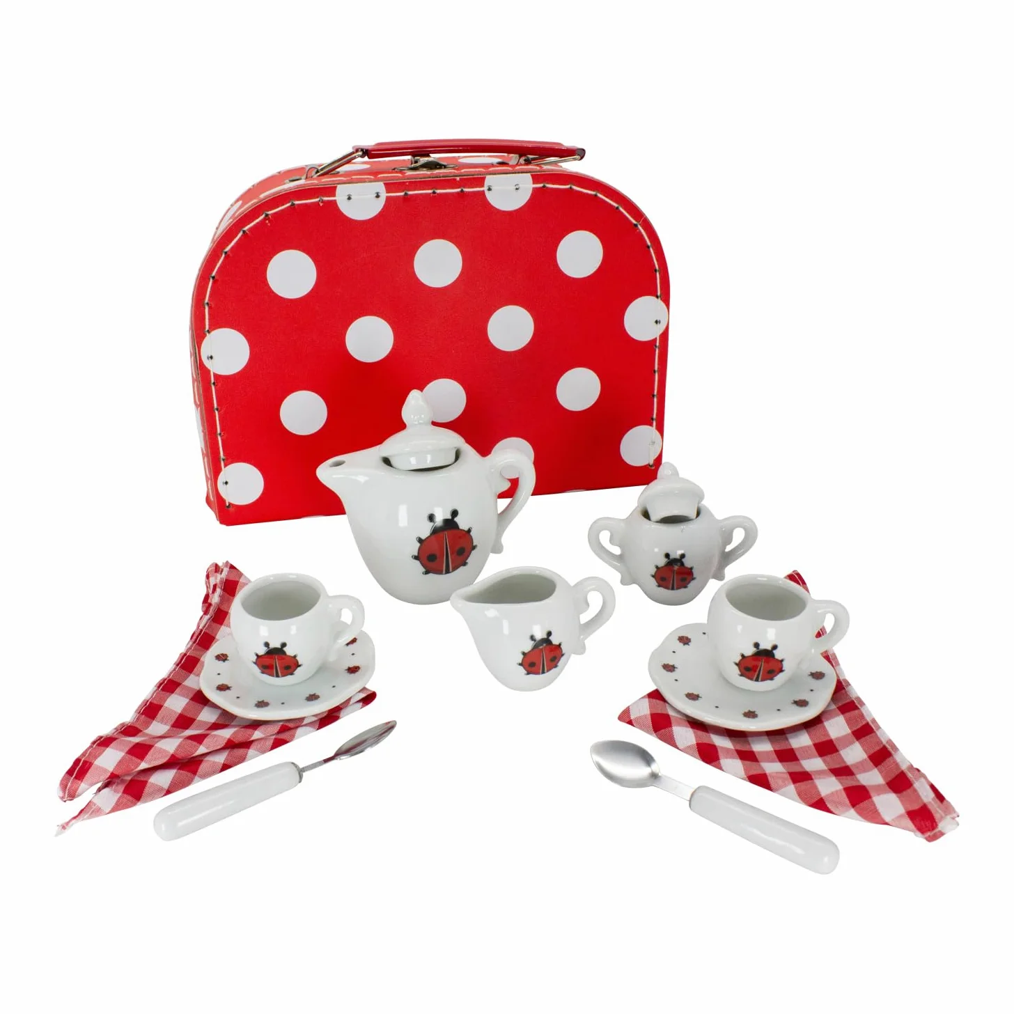 GICO 36362 - Valigetta da gioco con coccinella con set da tè per bambini, stoviglie in porcellana, 14 pezzi