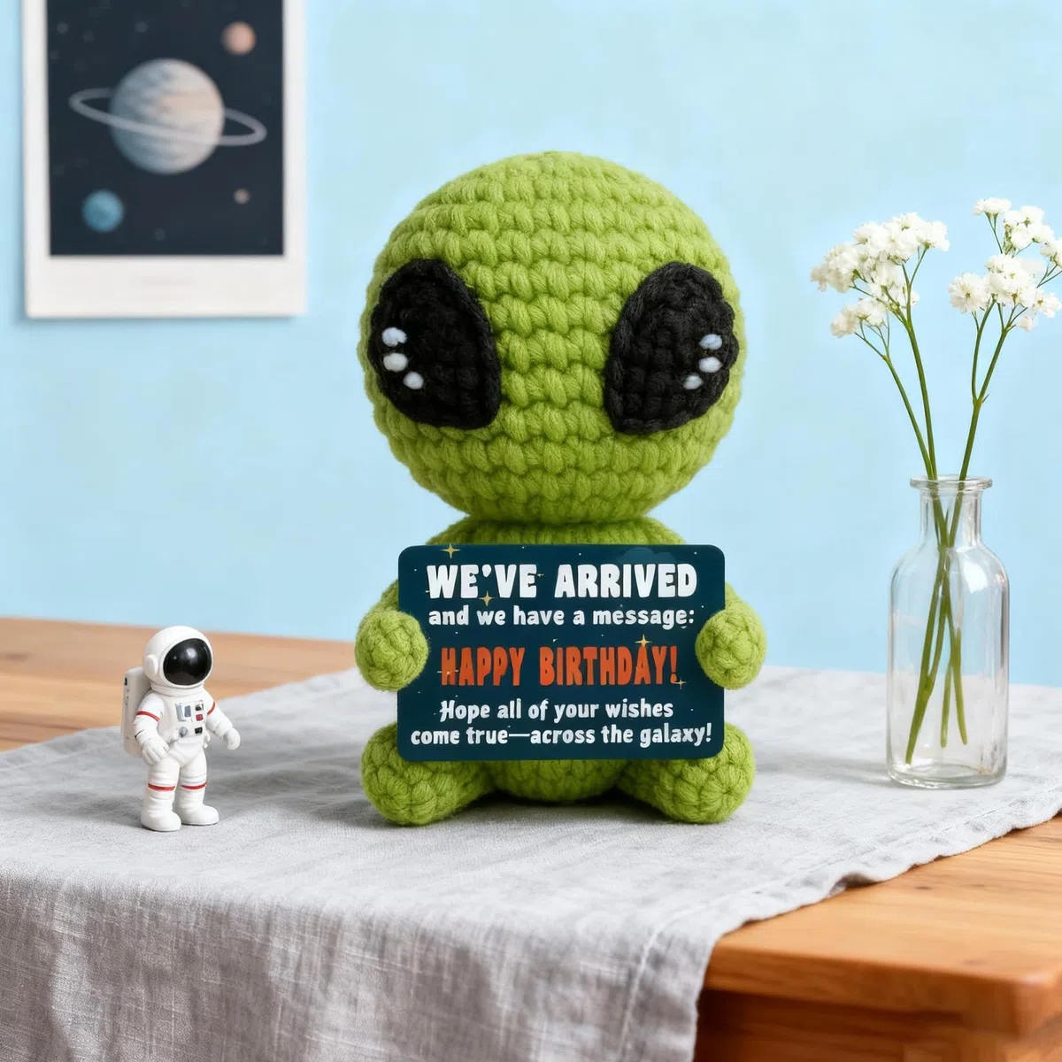 Alieni positivi all'uncinetto per gatti, regalo di supporto emotivo, tema spaziale creativo lana aliena, bambola e piccolo abbraccio, portafortuna per famiglia, uomini, donne, coppie, college