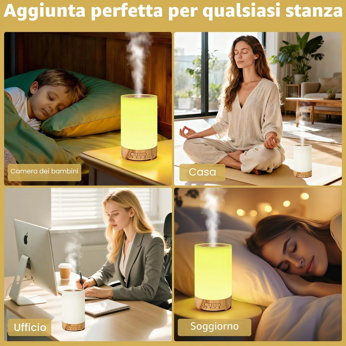 Diffusore di aromi con luce LED a 7 colori, umidificatore con struttura in legno da 150 ml, per oli essenziali, senza acqua, spegnimento automatico, per camera da letto, ufficio, yoga, spa
