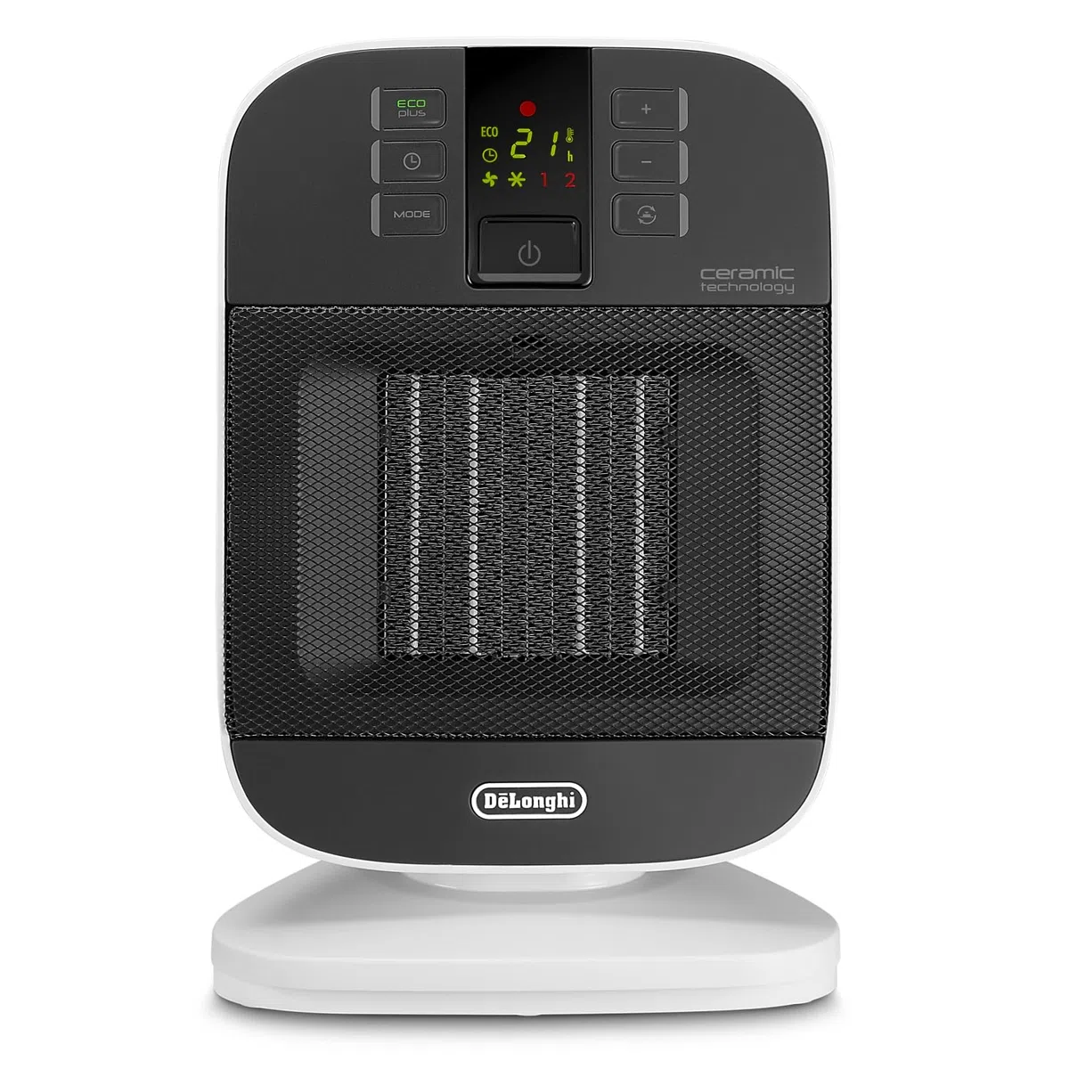 De'Longhi HFX60V20 Termoventilatore Verticale, Tecnologia Ceramica, Silenzioso, 2 Livelli di Potenza, Ventilazione Estiva, TIMER 24H, Funzione Eco-Energy, Luce, Anti-ribaltamento, Leggero, Nero