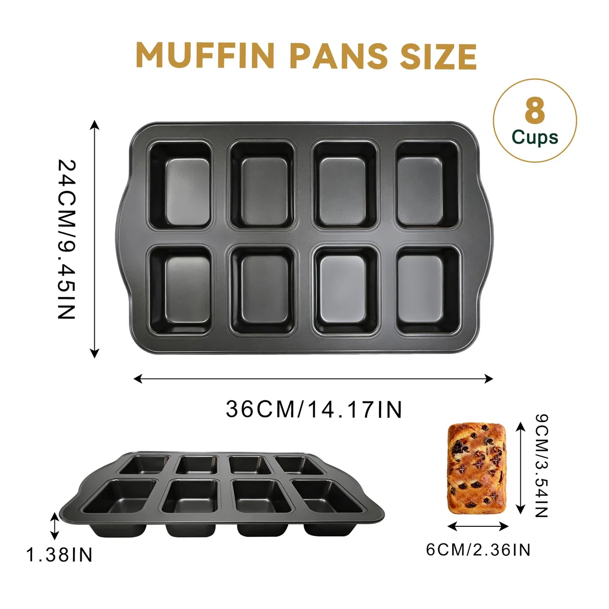 8 Mini loaf Pans Loaf Tin Cake Pan Non Stick Carbon Steel Baking Pan for Oven Baking,Grey (1 Set)