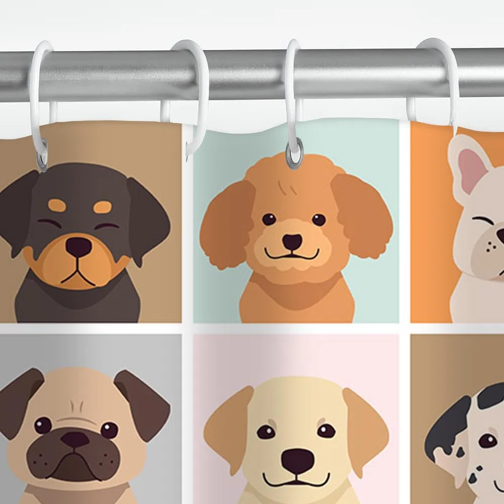 AIBIIN 180x180cm Animale Cane Tenda da Doccia Carino Divertente Colorato Scacchi Pittura Tende Da Bagno Durevole Tessuto Impermeabile Vasca Da Bagno Decorazione Domestica con 12 Ganci
