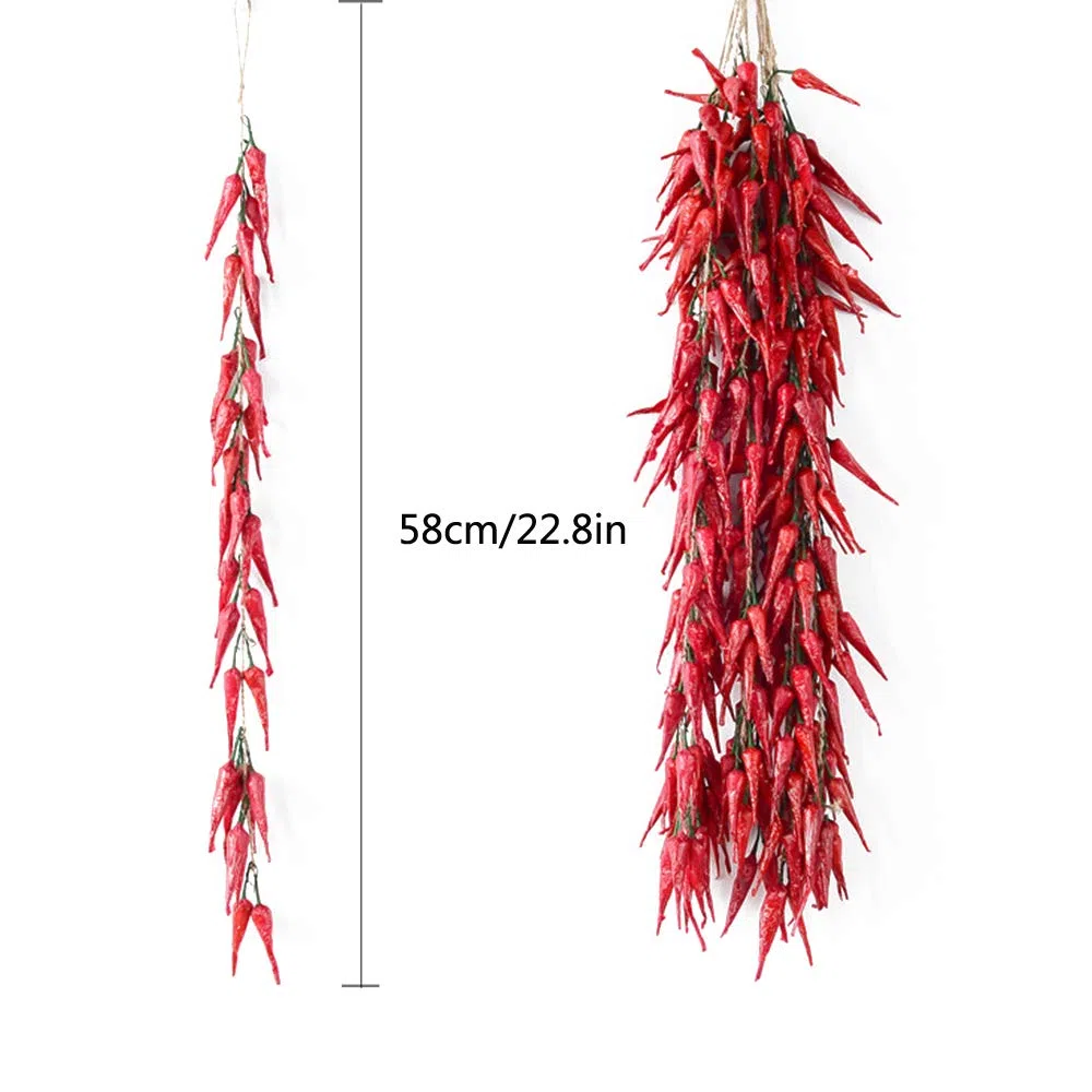 Confezione da 5 trecce di aglio finte in schiuma; verdure appendere, realistiche, con peperoncini rossi e mais, decorazione per casa, cucina, negozio fotografie (peperoncino