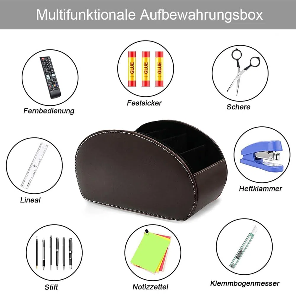 porta-telecomando con 5 tasche, organizer in pelle per telecomando TV, DVD, 4K Stick e Bluray, anche come organizer da scrivania per penne, cosmetici (Marrone)