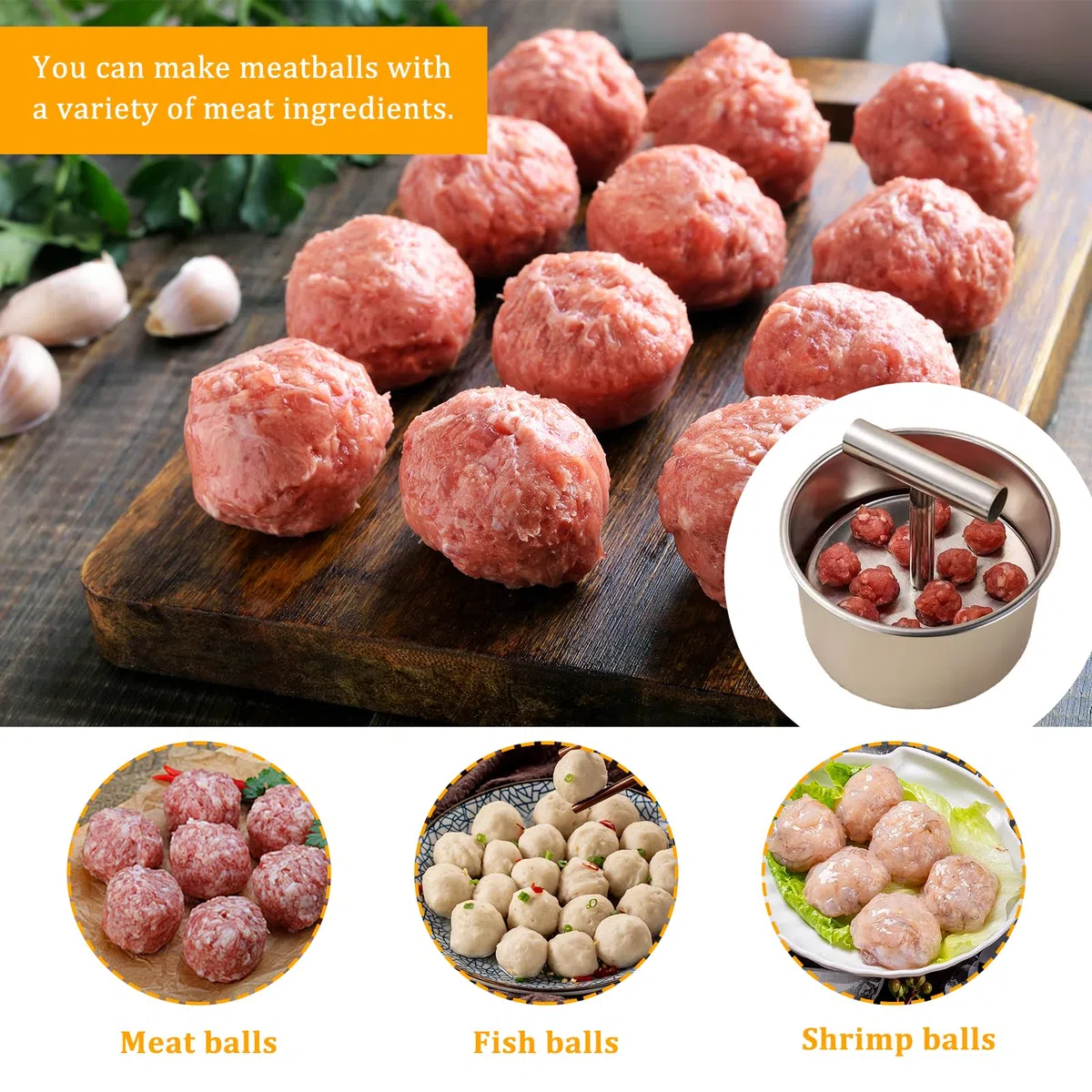 OMJMYY Pressa Manuale da Polpette 12 Fori Macchina per Polpette in Acciaio Inossidabile Formina per Polpette Portatile in Acciaio Inox per Cucina la Casa e Gli Esterni per Polpette di Pesce Gamberetti
