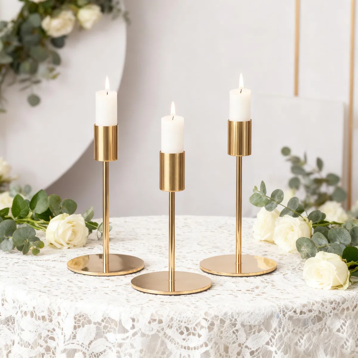 3 Pezzi Portacandele in Metallo,Portacandele da Tavolo 9/14/19CM,Adatto per Pasti di Compleanno, Anniversario, Matrimonio, Decorazione per la Casa
