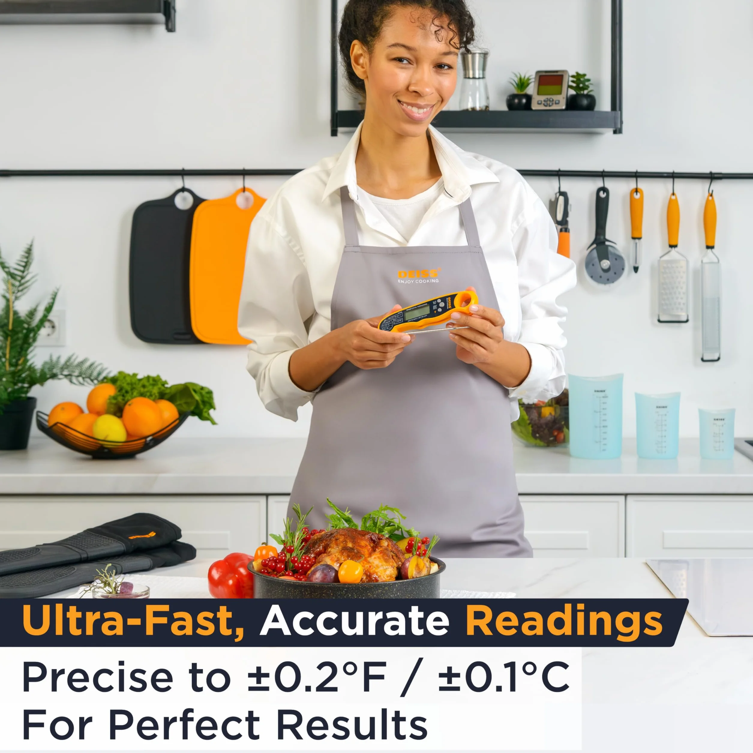 Deiss PRO Termometro per carne digitale - Letture precise e velocissime con display retroilluminato, funzione di memoria e calibrazione - Termometro da cucina professionale