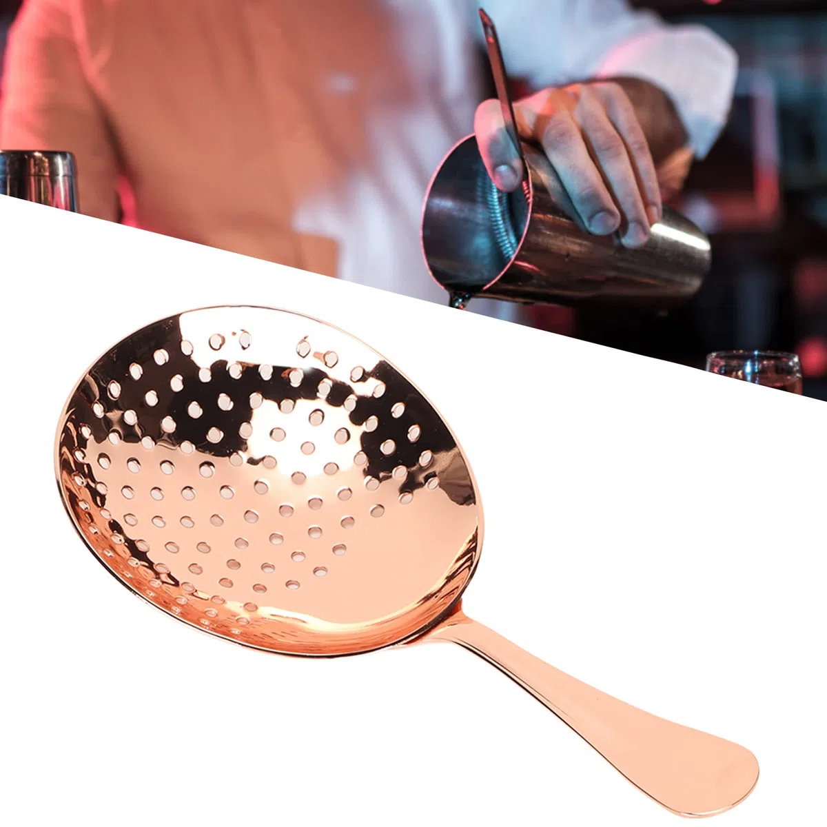 Julep Strainer, cucchiaio in acciaio inossidabile flessibile facile da pulire Applicazioni larghe per strumenti da bar per barman(Placcatura in rame)