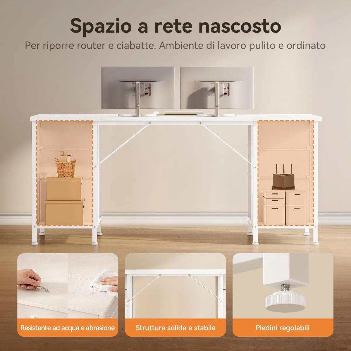 Coleshome Scrivania con 6 Cassetti, 160x52 cm Scrivania Salvaspazio, Scrivanie Ufficio con Ripiani per l'Ufficio di Casa, Bianca