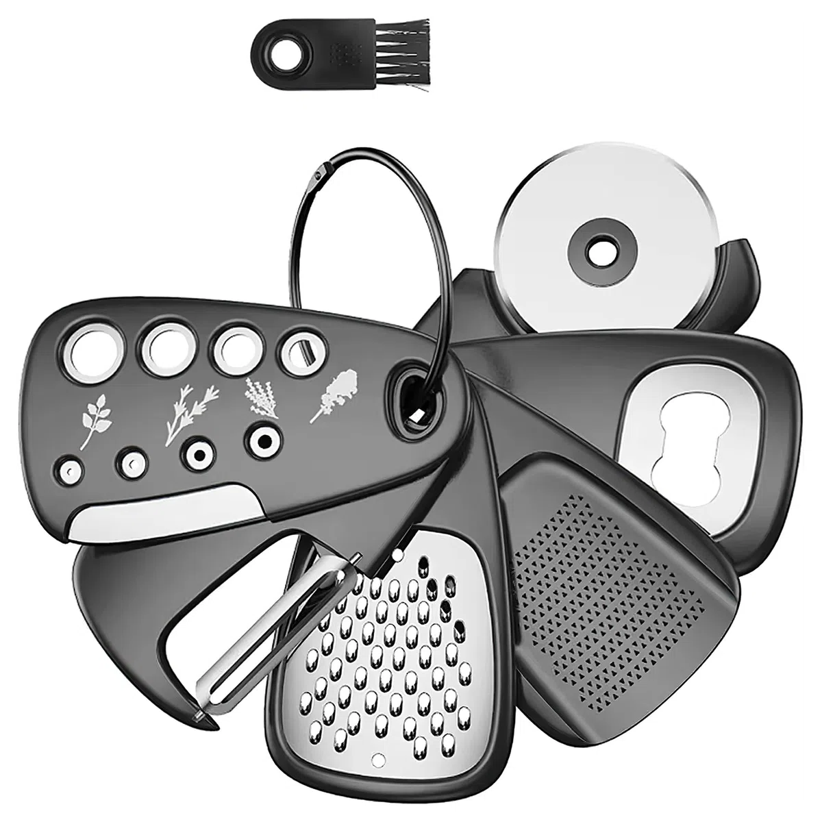 6in1 Gadget da Cucina Portatile, Set di Gadget da Cucina in Acciaio Inox Grattugia per Formaggio Sbucciatore di Erbe Apribottiglie Sbucciatore di Frutta, Forniture da Cucina per Camper e Campeggio
