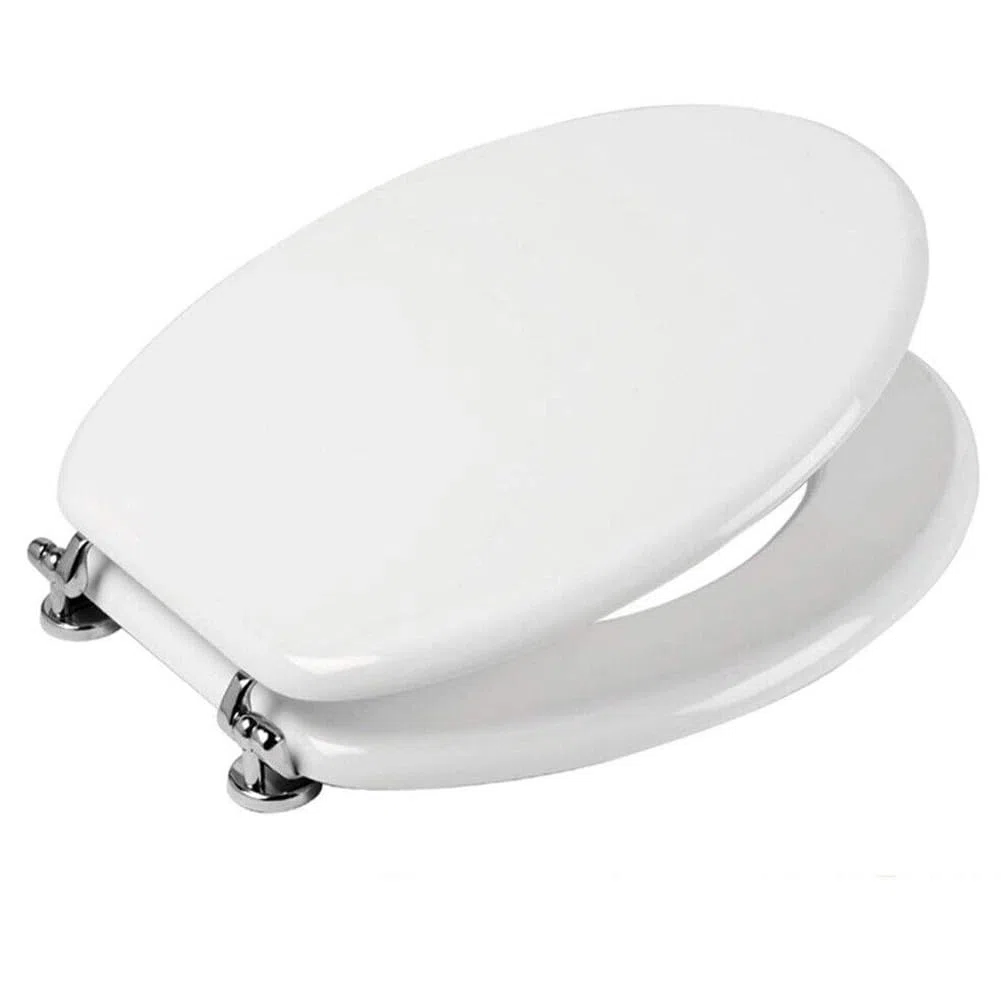 Bakaji Copriwater Universale Copri Tavoletta WC per Bagno in Legno pesante MDF con Cerniere Antiruggine in Lega di Zinco Design Moderno Dimensione 45 x 36 cm (Bianco)