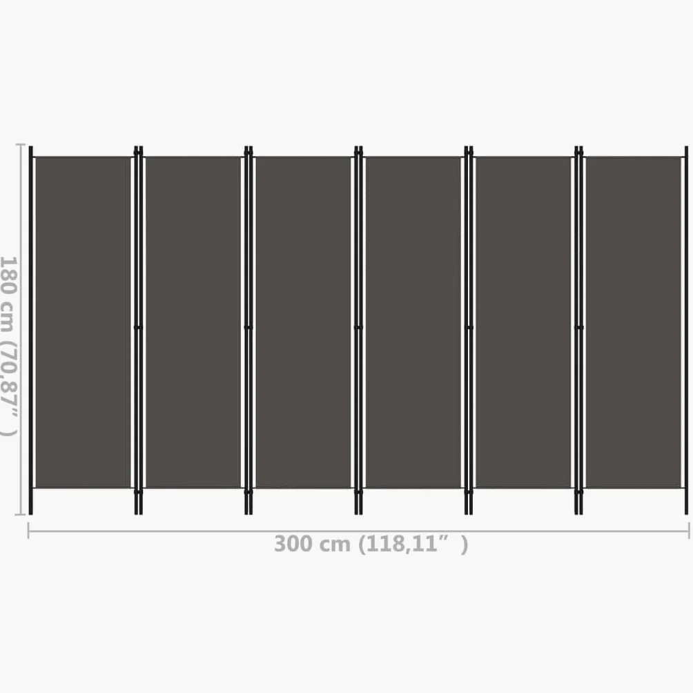 vidaXL Paravento a 6 Pannelli Divisorio Separè Pannello Byobu Pieghevole Schermo Separatore Ambienti Interni Protezione Privacy Antracite 300x180 cm