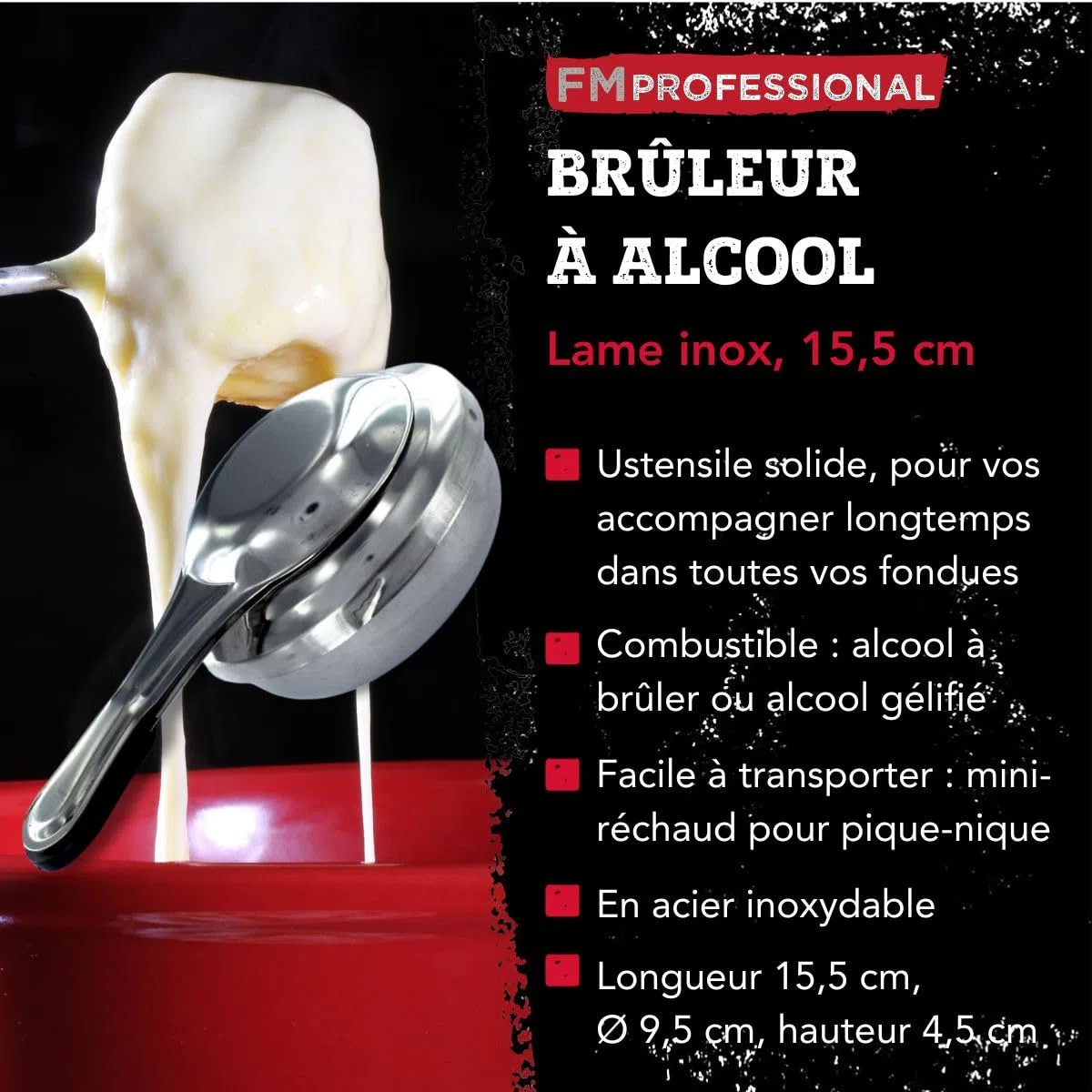 FACKELMANN - Bruciatore alcolico in Acciaio Inox/Nero, brûleur à Alcool