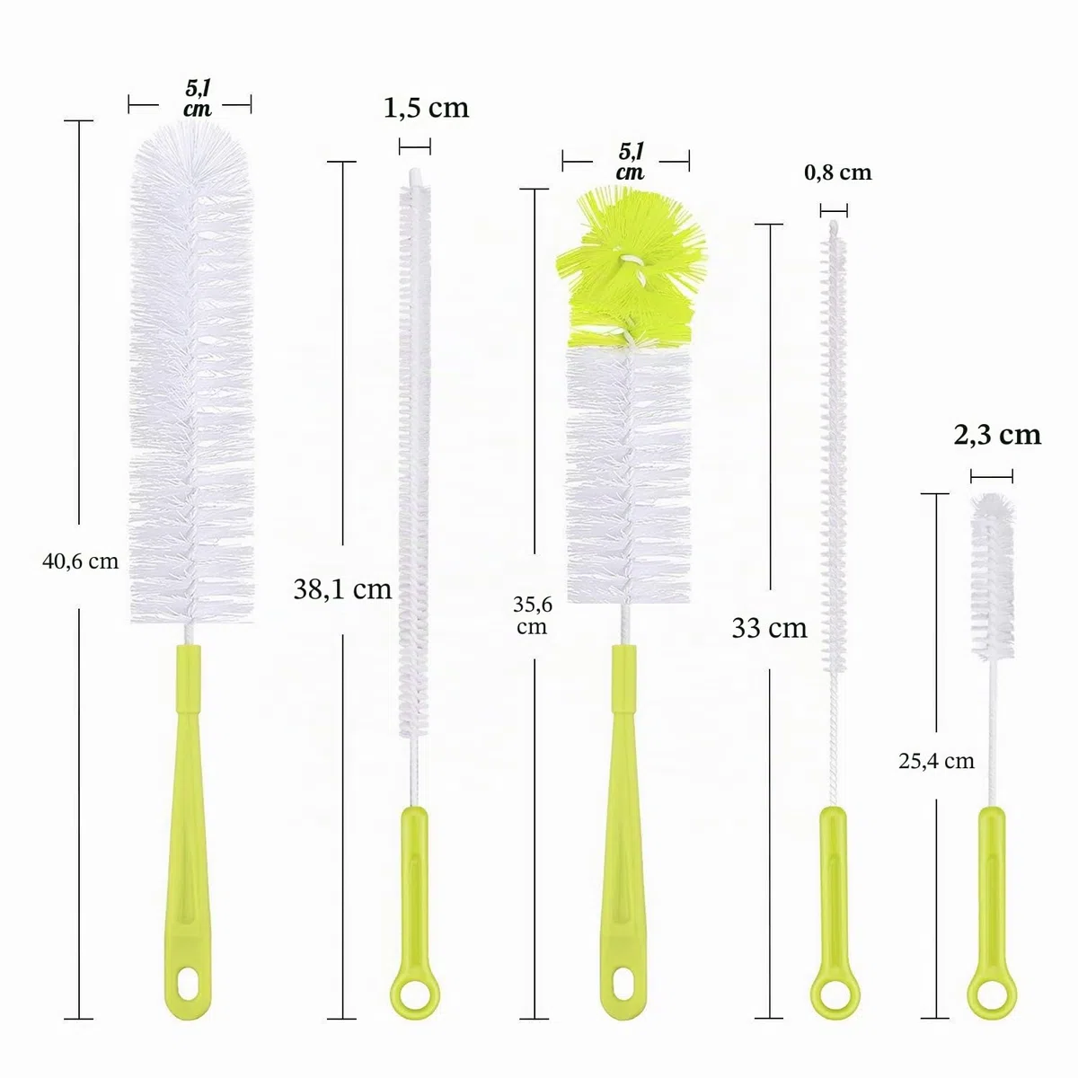 5pcs Scovolino Bottiglie, Cleaning Brush, Spazzola di Bottiglia, Bottiglia Spazzola Manico Lungo per Il Lavaggio di Birra, tè, Calderone, Caraffa Stretta Collana Bottiglie (5pack-a)