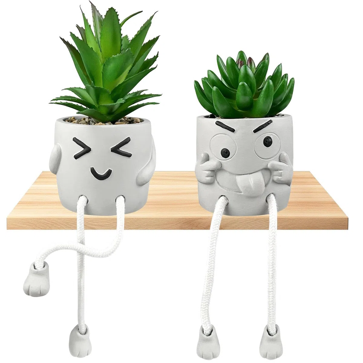 Creative Piante Finte Decorazione da Interno, Piante Artificiali con Gamba Appesa, Piantine Finte Decorative con Cemento Vasetto Emozionale per Casa, Ufficio, Scrivania, Soggiorno e Mensole