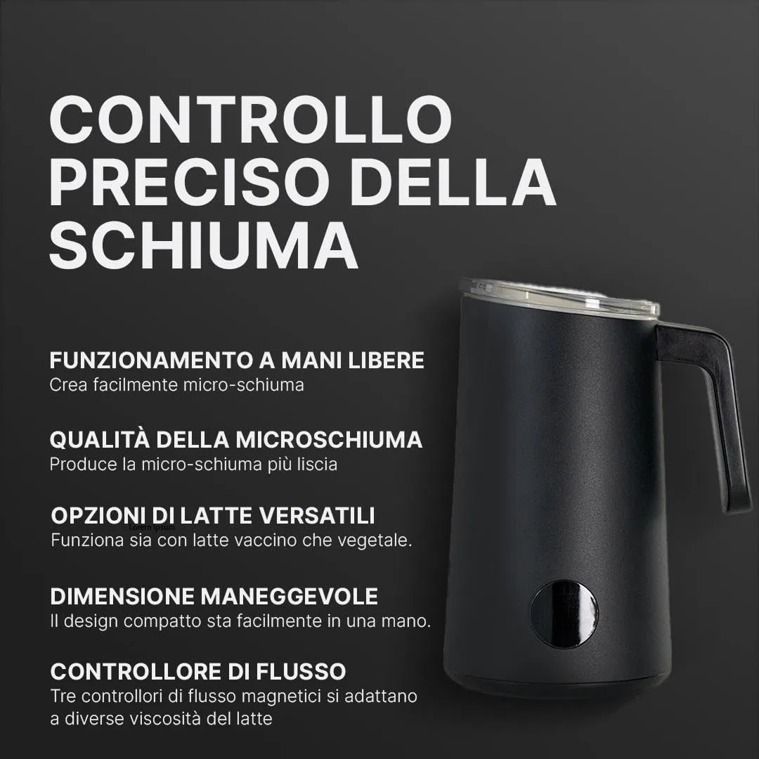 Subminimal NanoFoamer PRO, Frullino Montalatte Elettrico Senza Maniglie, Schiuma Latte Professionale per Latte Art, 3 Flussometri Inclusi, Compatibile con Tutti i Latti, Nero