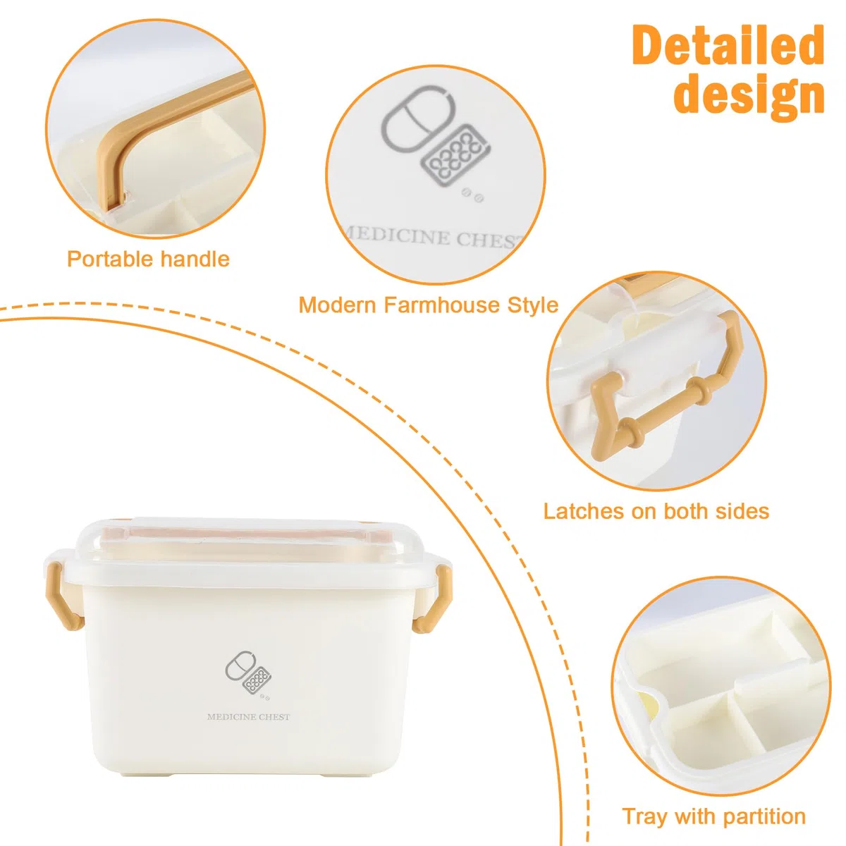 Scatola medica in plastica con manico e inserto, contenitore di primo soccorso con coperchio a clip, organizer per medicinali, unguenti e cerotti, 23 x 16 x 14 cm, impilabile e senza BPA