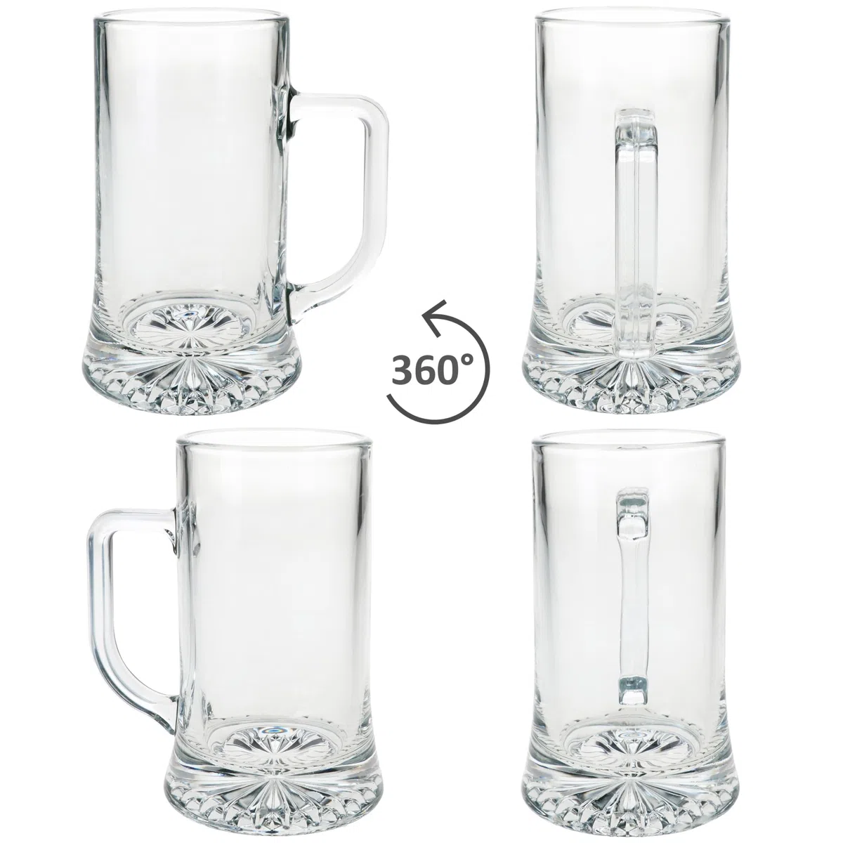 MamboCat Akki - Set di 12 boccali da birra da 0,4 l, altezza 15,7 cm, per 12 persone, in vetro con fondo a stella e manico, bicchieri da birra trasparenti da 400 ml, per feste