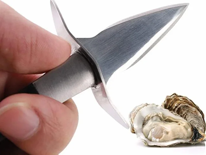 Cofanetto coltello per ostriche e guanto antitaglio, cavatappi per ostriche in acciaio inox con guanti, classe di protezione 5 (L), per conchiglie o formaggi a pasta dura