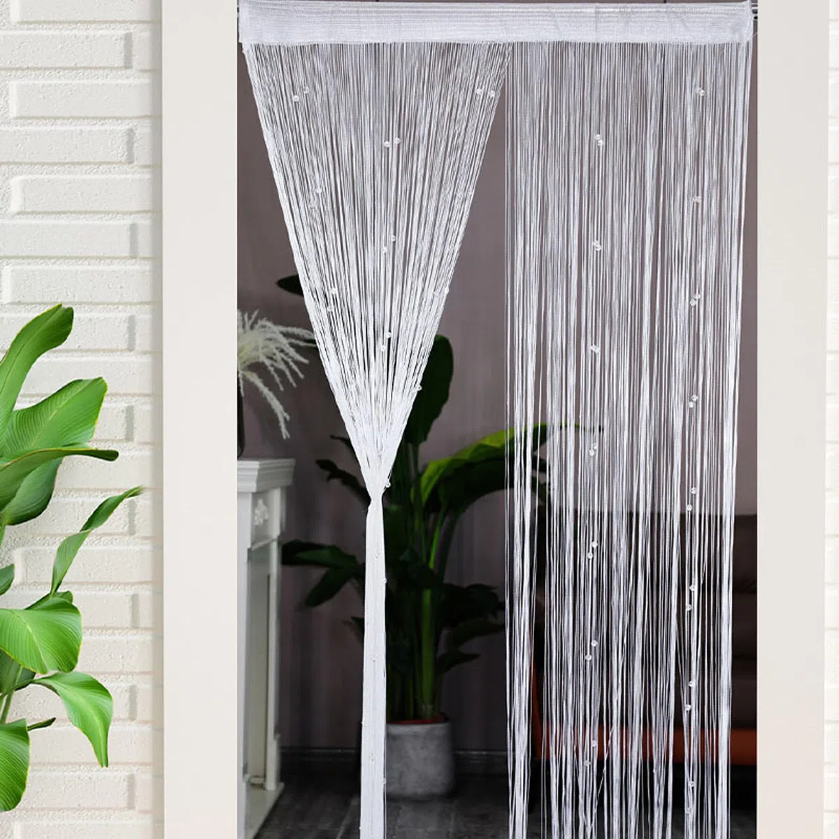 Tenda a Fili con Perle Bianche 100 x 200 cm - Protezione Dagli Insetti per Porta e Balcone con Perline