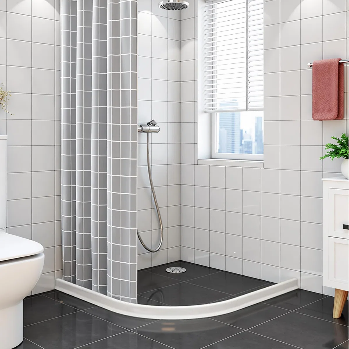 Barriera Doccia Ferma Acqua 2M - Autoadesiva Guarnizione Doccia Sottoporta, Guarnizione Impermeabile Antimuffa per Bagno, Gomma Guarnizioni Box Doccia per Angoli Lavabo Vasca, Bianco