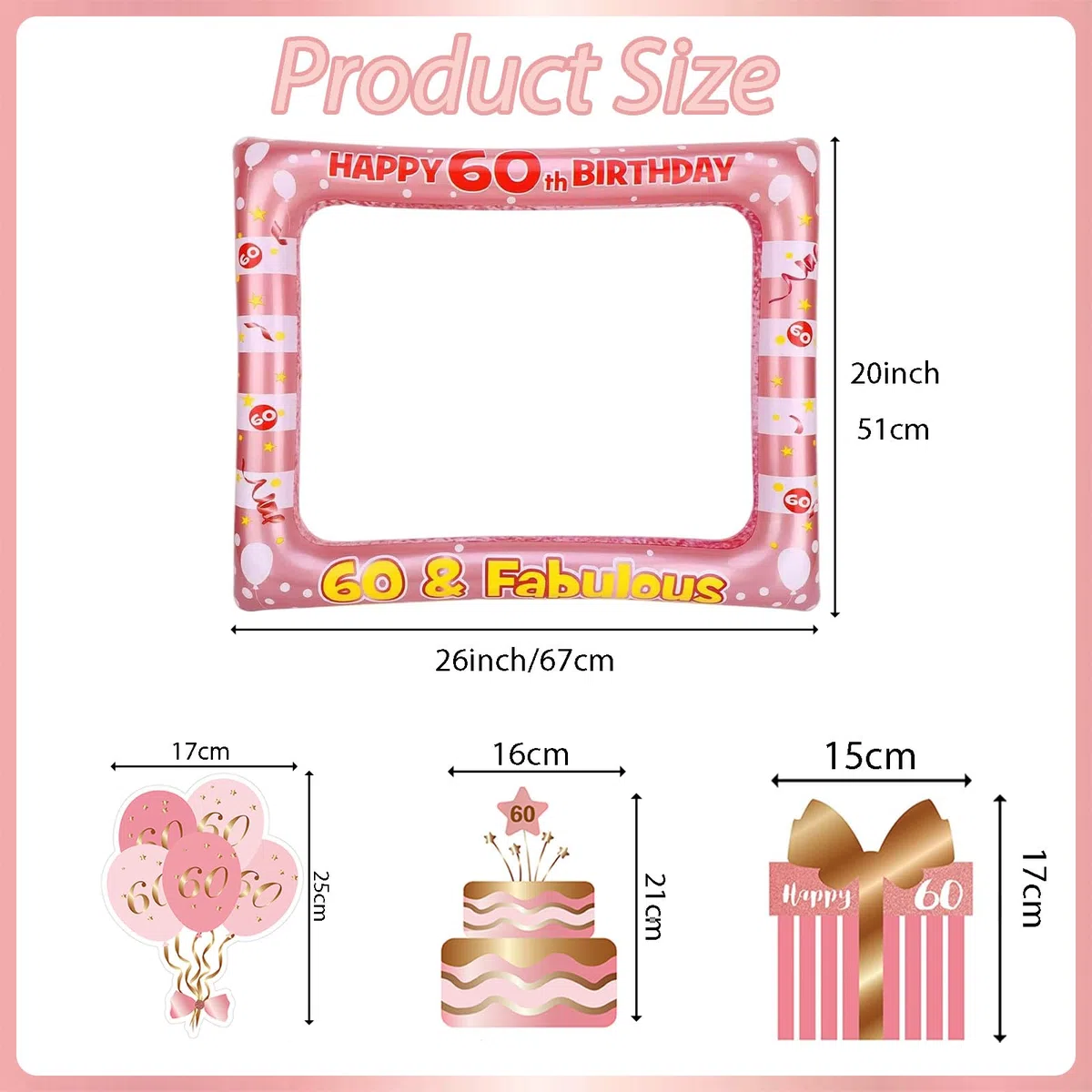 Photobooth 60 anni, 34 pezzi, kit fotografico per compleanno, rosa oro, fotobooth compleanno, rosa oro, fotobooth compleanno con cornice per foto 60 anni, props photobooth, accessori per selfie