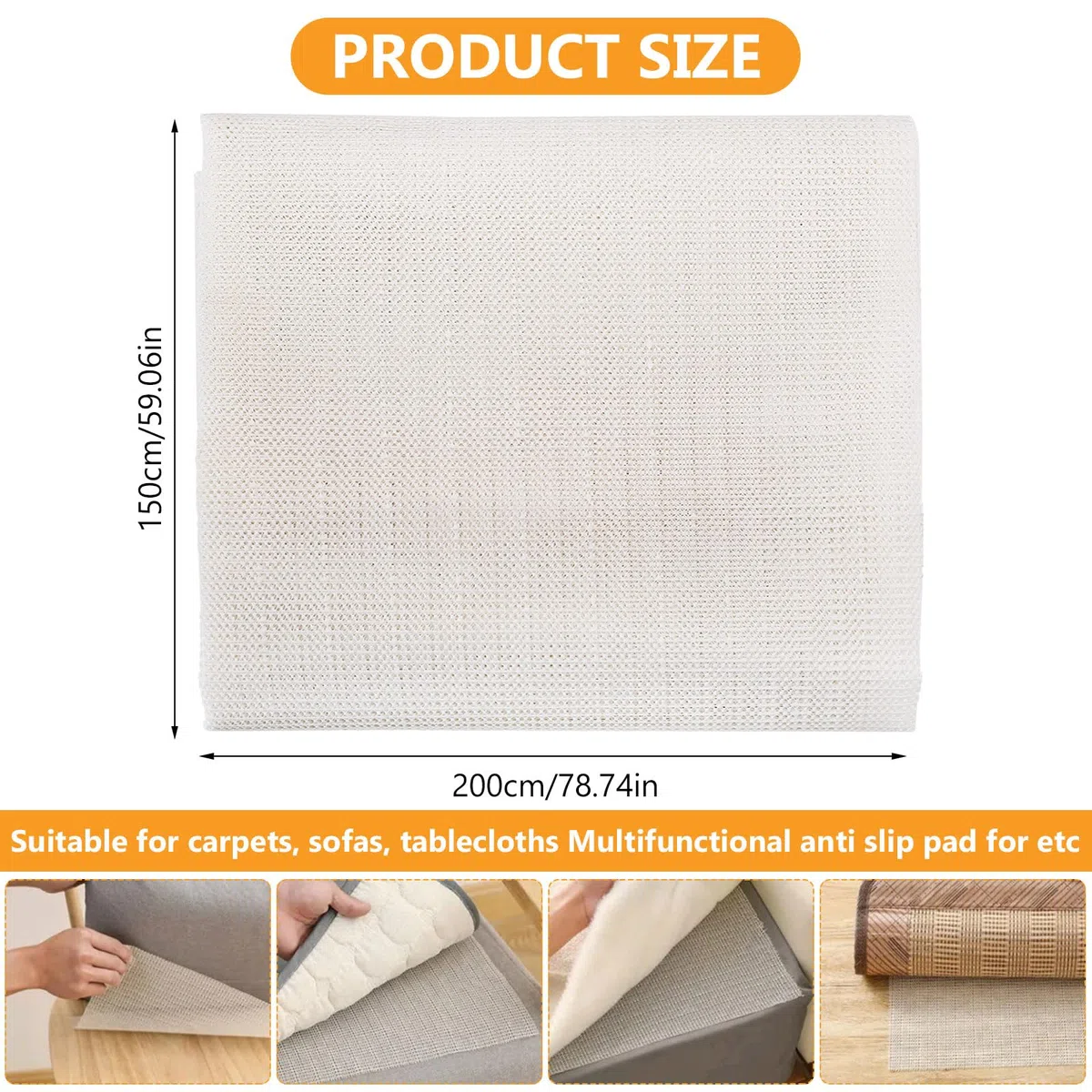Rete Antiscivolo per Tappeti, 150 x 200 cm Sottotappeto Antiscivolo in PVC, Rete Tappetino per Tappetini Moquette, Sotto Tappeto per Moquette Cassetti Divano