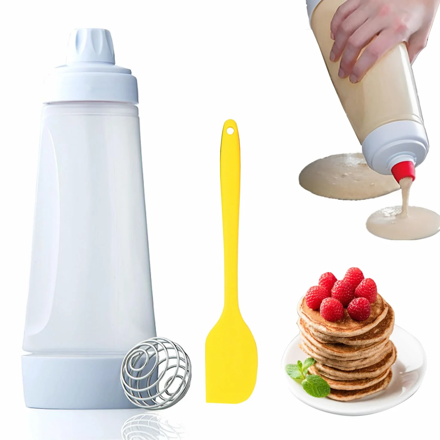 Distributore di pastella per Pancake con Palla di miscelazione per Pancake, distributore di pastella per Crepes, Bottiglia per spremere Le Crepes, distributore di pastella per Crepes
