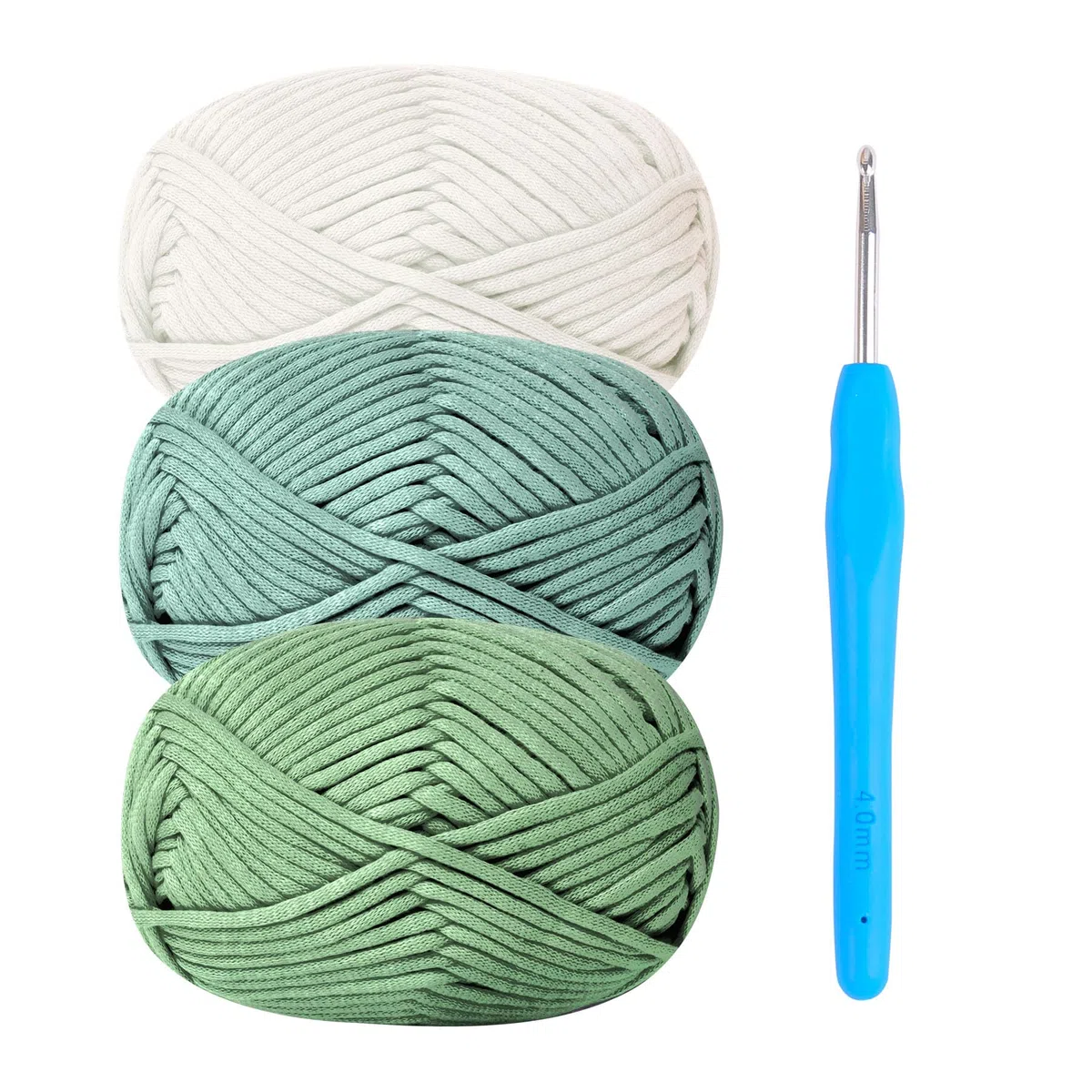 Filato di cotone spesso per uncinetto, 3 x 50 g, per principianti, filato per amigurumi, con uncinetto da 4 mm, kit per uncinetto per principianti, verde avocado