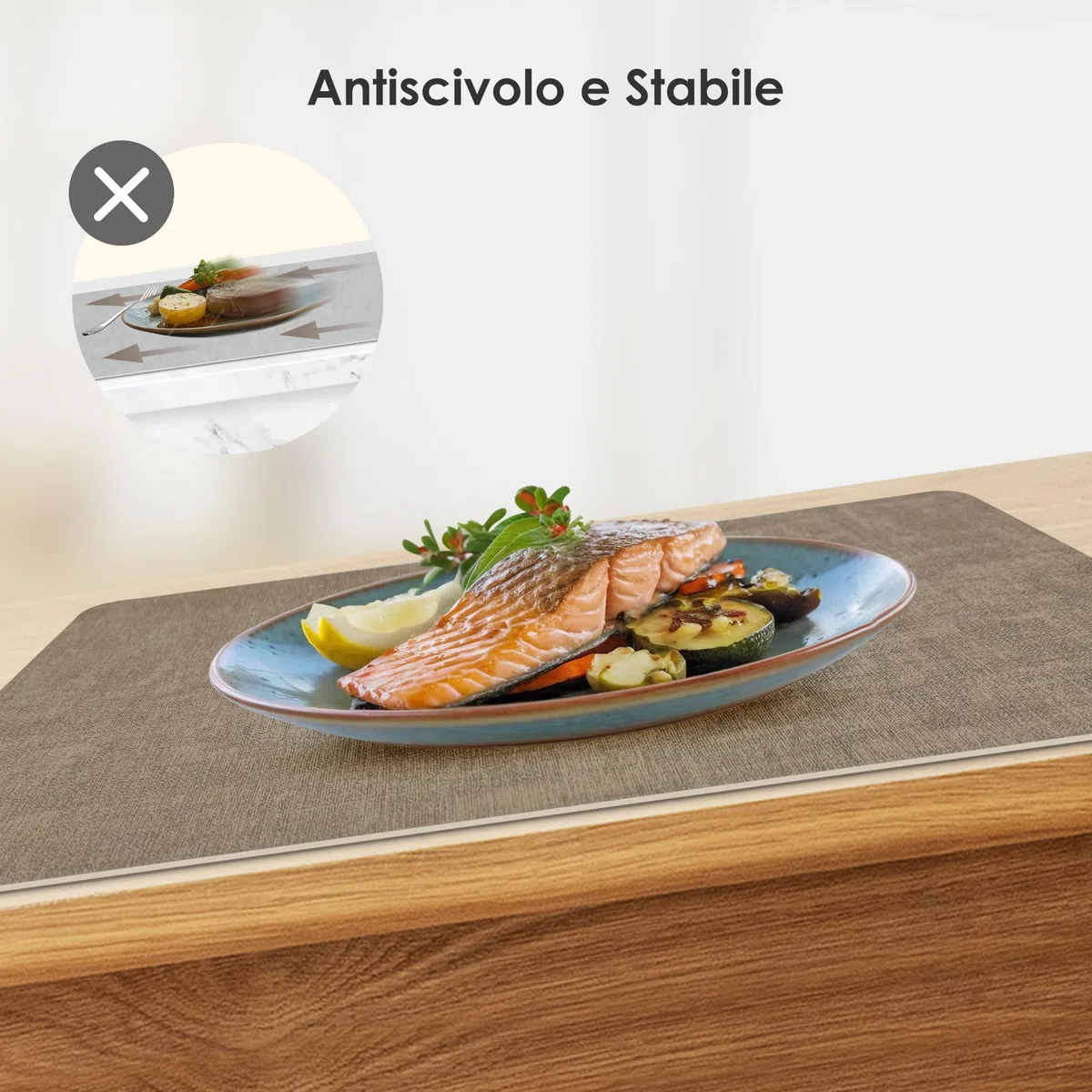 KitchenBoss Tovagliette Lavabili Tovaglietta Americana：Set di 6 Tovaglietta Colazione e Sottobicchieri, Bifacciale Antiscivolo Resistenti, Grigio Albicocca Rettangolare 43x30cm