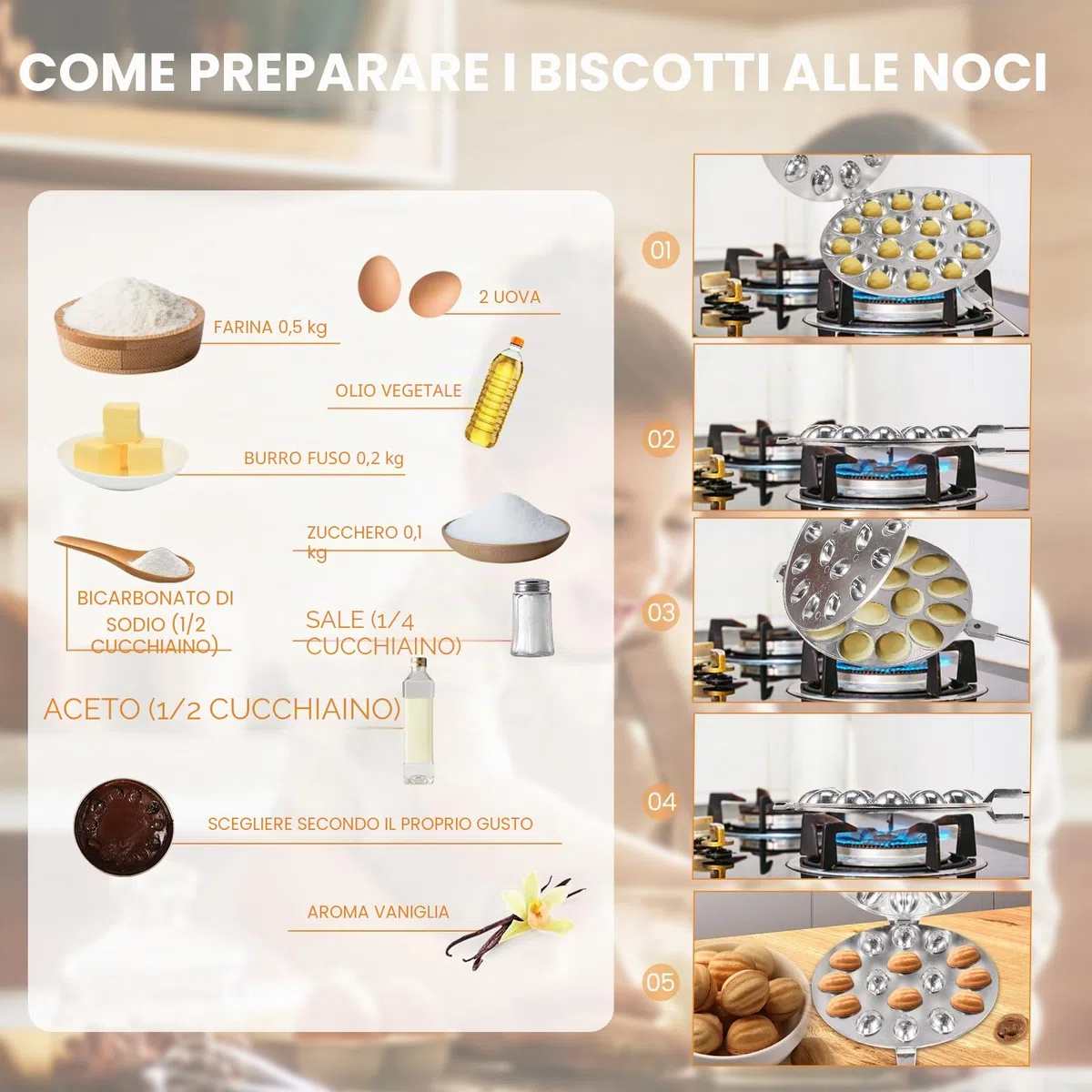 Stampo per Biscotti in Noce, 16 Fori, Manico in Legno Rimovibile, Rivestimento Antiaderente, Multifunzionale, Argento