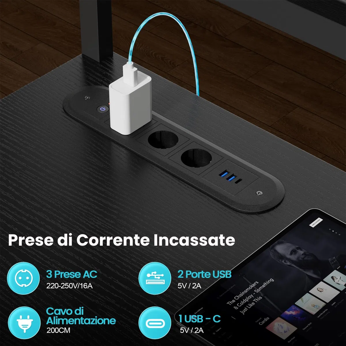 HLFURNIEU Scrivania Angolare con LED, 150 x 100 cm Scrivania Gaming a L con 3 Prese & 2 Porta USB, Tavolo Angolo Salvaspazio, con Libreria, Cassetti & Borsa Portaoggetti, Supporto per Monitor, Nero