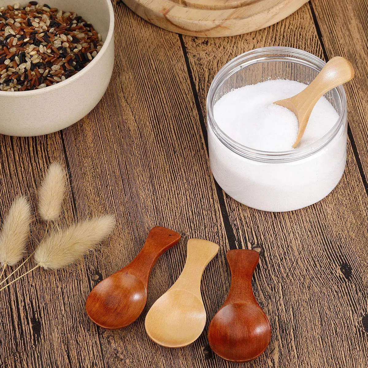Cucchiai da sale in legno con manico corto artigianale – per miele, caffè, cucina, tè, zucchero, sale, marmellata, senape, gelato (confezione da 10)