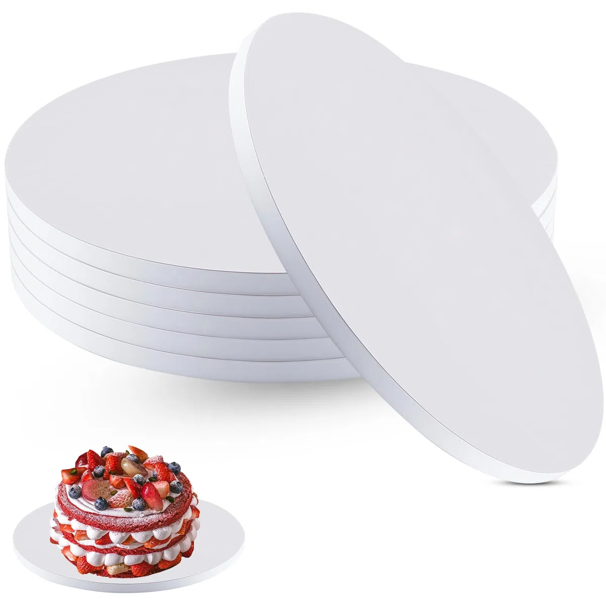 Sottotorta Tondo, 6 Pezzi Vassoio Torta Rotondo Riutilizzabile 30 cm x 12 mm, Premium Cake Board Set - Può Essere Utilizzato Su Entrambi i Lati, per Cuocere al Forno e Torte Fai da te, Bianco