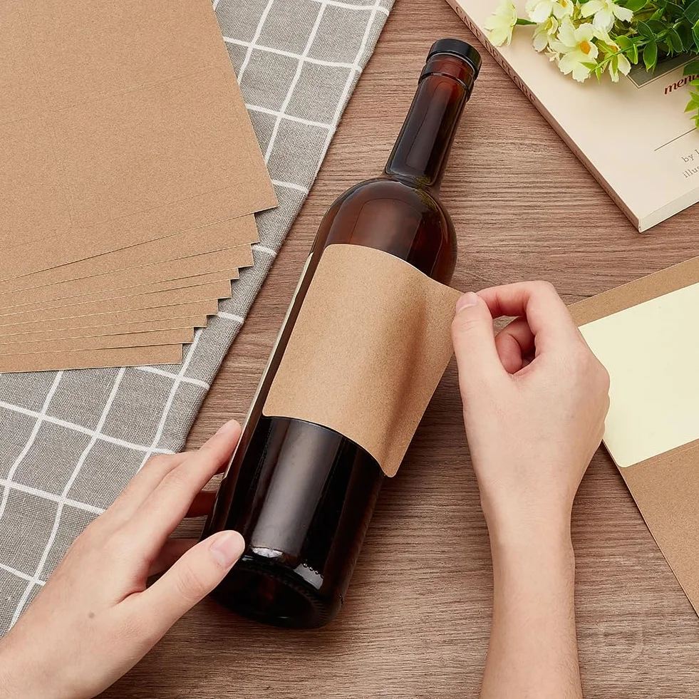 PH PandaHall 120pz Etichette Adesive per Bottiglie di Vino Etichetta per Vino Vuota, Etichetta Adesive Marrone Rettangolari per Bottiglie di Marmellata Lavori Manuali Confezioni Regalo, 10x8.5 cm