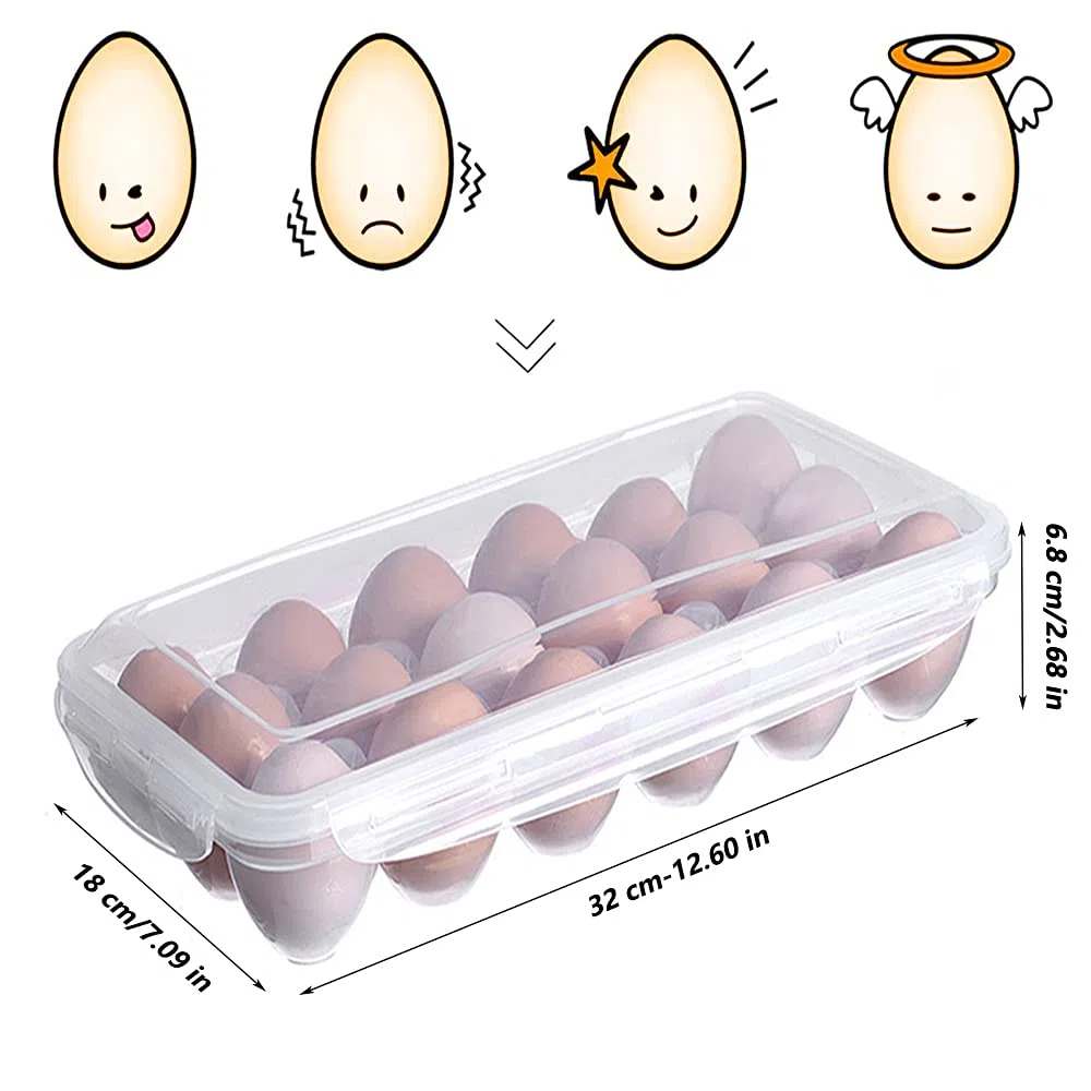 2 Pezzi Contenitore per Uova, Vassoio per uova, Portaoggetti per Uova, Scatola Porta Uova, Custodia in plastica per uova, con Coperchio, 18 Griglie, per Conservare Le Uova (Trasparente)