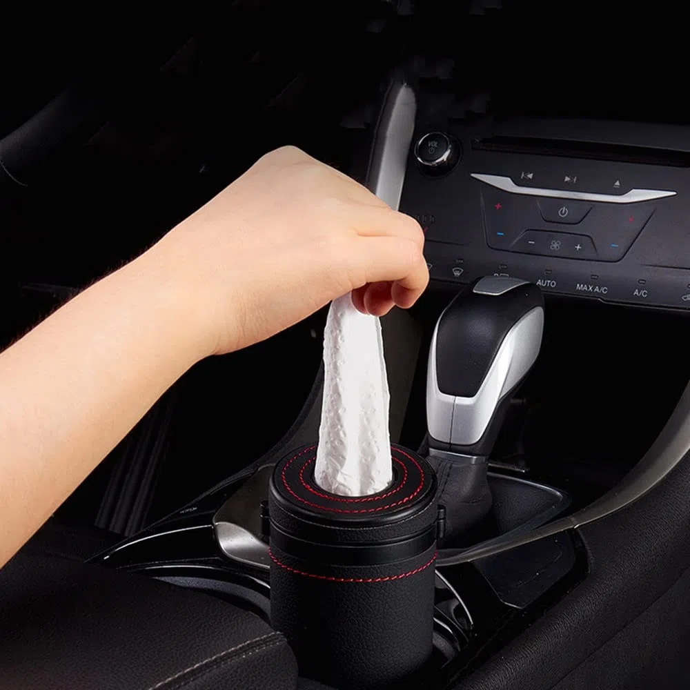 Scatola per fazzoletti cilindri per auto, porta fazzoletti in pelle - per porta fazzoletti per auto, tazza in tessuto in pelle per interni auto ((((4)