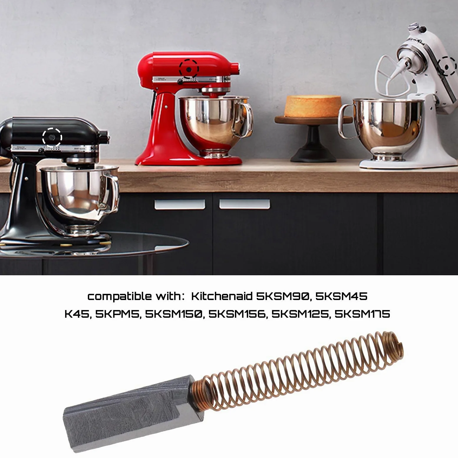 The Lord of the Tools 2 paia di spazzole in carbonio da 23 mm/25 mm x 6 mm x 6 mm compatibili con mixer Kitchenaid 9706416 3184115 4159774 4159794 4159795