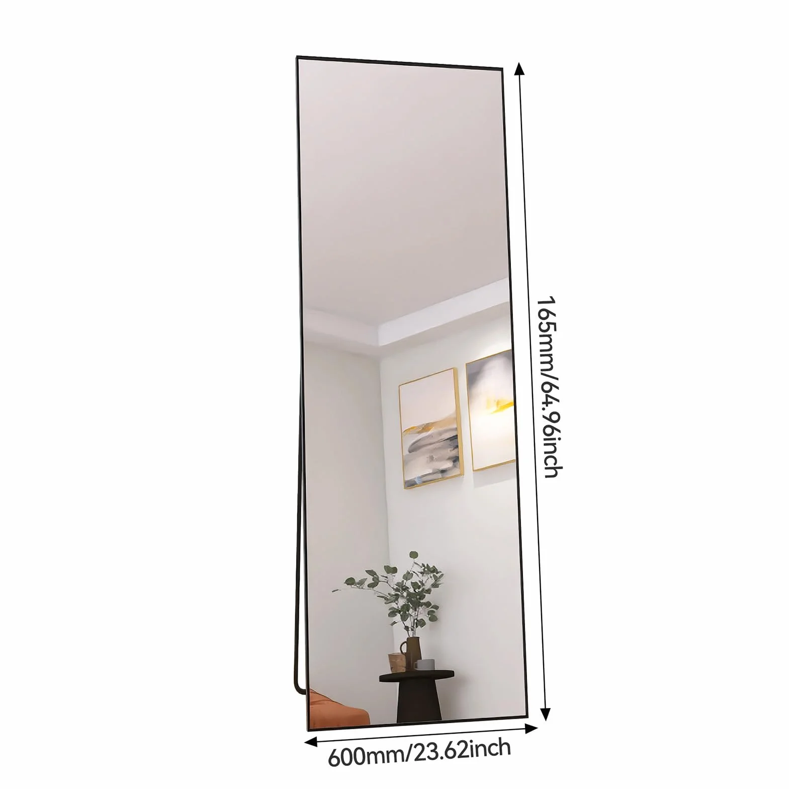 BRILVERDE Specchio da parete per figura intera 165 x 60 cm, Specchio da terra, Grande specchio per figura intera con cornice in alluminio, Specchio da parete per figura intera con supporto per camera