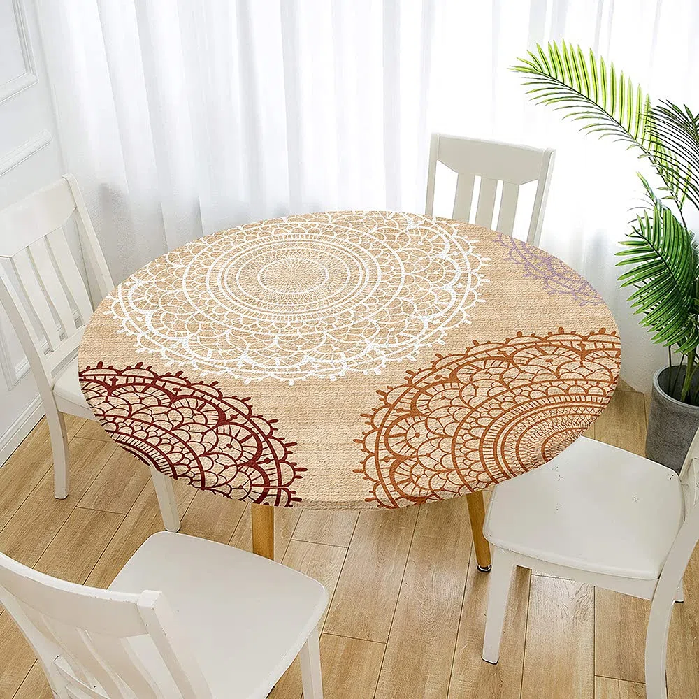 Morbuy Tovaglia Rotondo 90 cm, Impermeabile Copritavolo Rotondo con Elastico in Poliestere, Mandala Lavabile Tovaglie da Tavola per Salotto Pranzo Giardino, Per la tabella da 70-80 cm