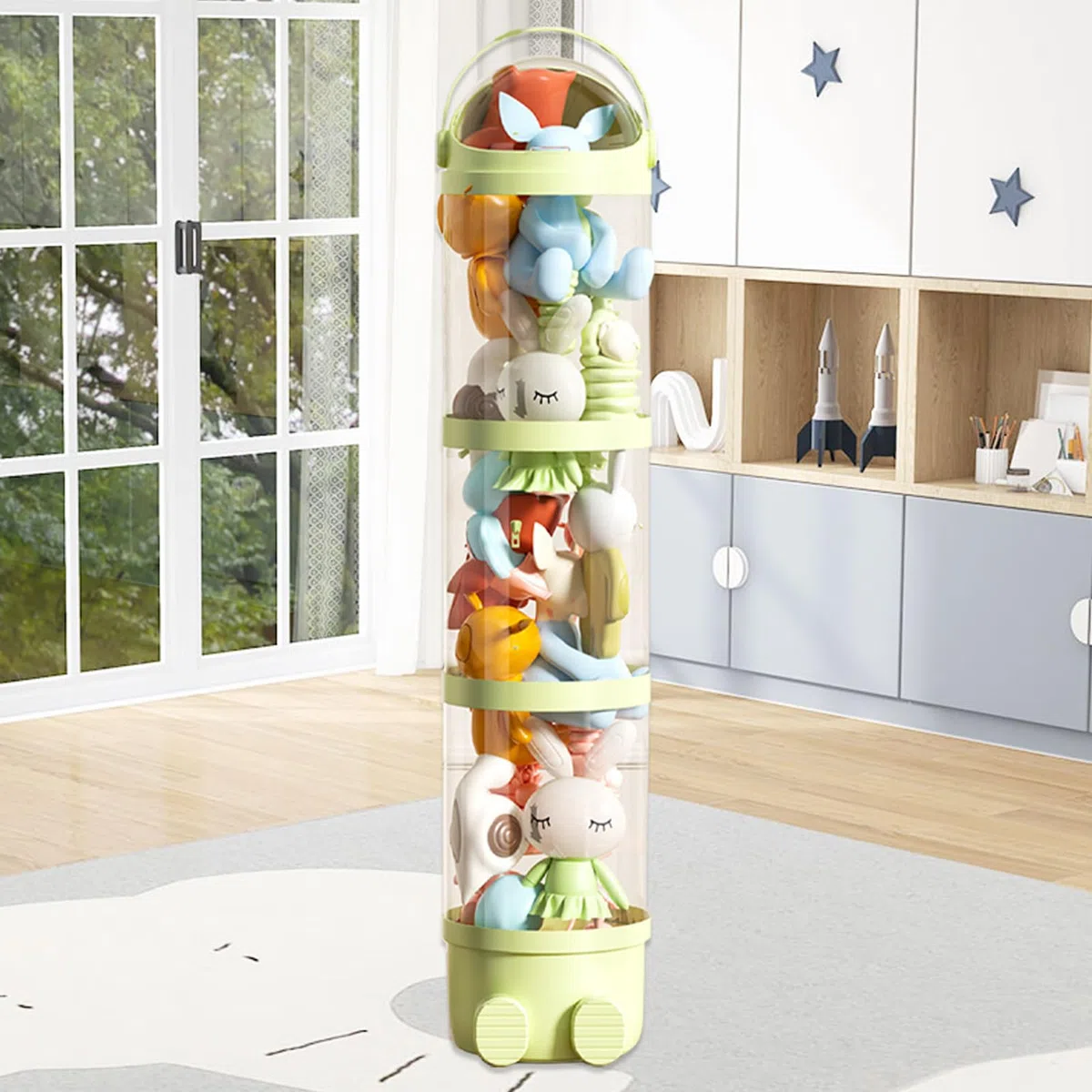 Generico Porta Peluche Organizer a Tubo - Tubo di Deposito Verticale per Giocattoli da 162 cm,Porta Bambole a 4 Strati per Soggiorno, Camera da Letto e Sala Giochi