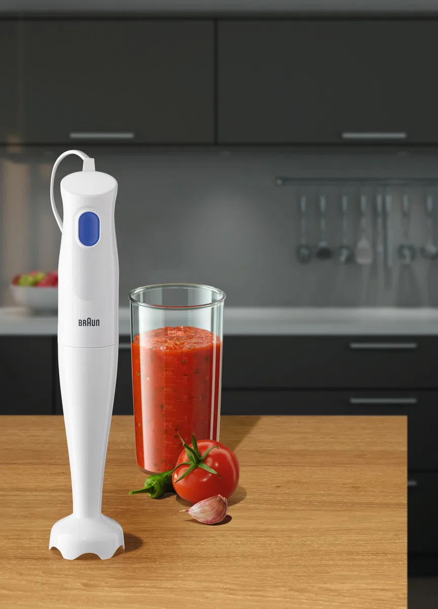 Braun Frullatore a Immersione MQ10.001PWH + Bicchiere graduato 600ml, 5 ANNI DI ASSISTENZA, Leggero, Sistema EasyTwist per cambiare facilmente accessorio, Tecnologia Splash Control niente schizzi