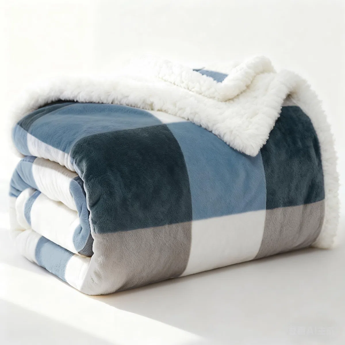 PU MEI Coperta in pile Sherpa, reversibile, soffice, soffice, in flanella, per divano letto, 150 x 200 cm, colore: grigio-blu