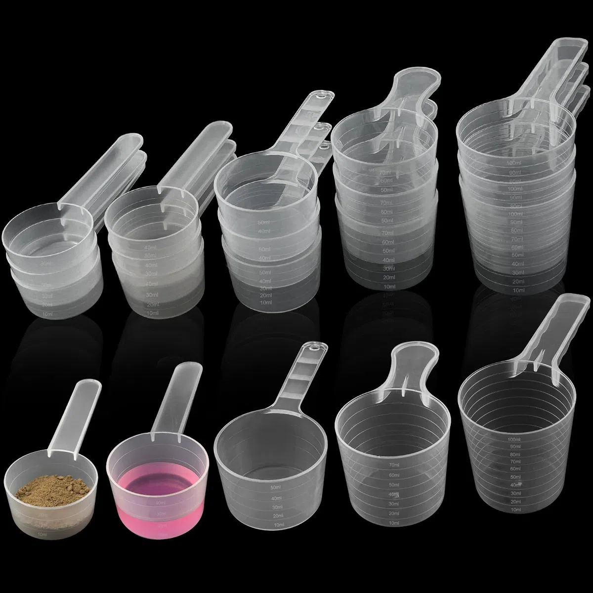 15 Cucchiaio Dosatore, Misurino Proteine Grammi in Plastica 30 ml 40 ml 50 ml 70 ml 100 ml per Cucina Domestica, Polvere Proteine, Detersivo Cup