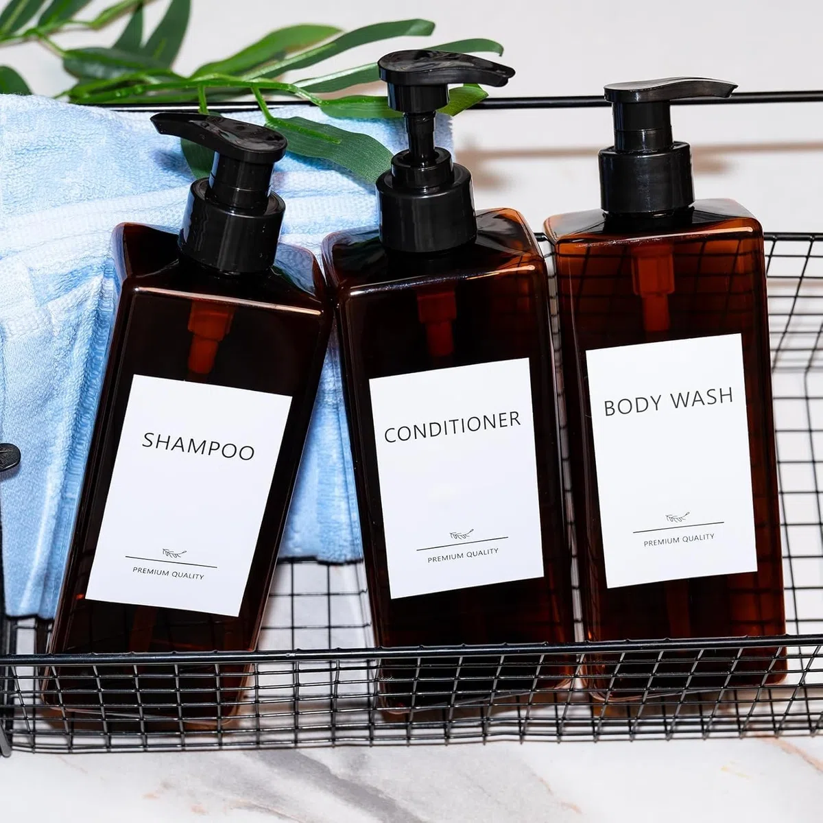 Set di dispenser per shampoo e balsamo, confezione da 3 flaconi ricaricabili per shampoo e balsamo con etichette, dispenser di sapone da 500 ml, dispenser per doccia, bottiglia quadrata a pompa per