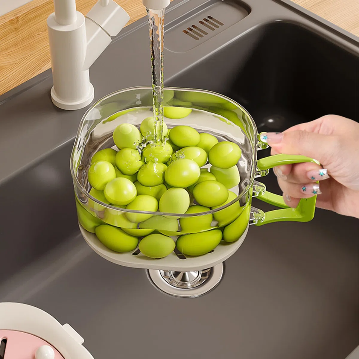 Cesto Lavaggio Verdure - 2 in 1 Multifunzionale con Manico Pieghievole e Coperchio per la Casa,Lavaggio Frutta E Verdura,Per Casa Picnic Insalata Frutti Di Bosco Preparazione Cottura