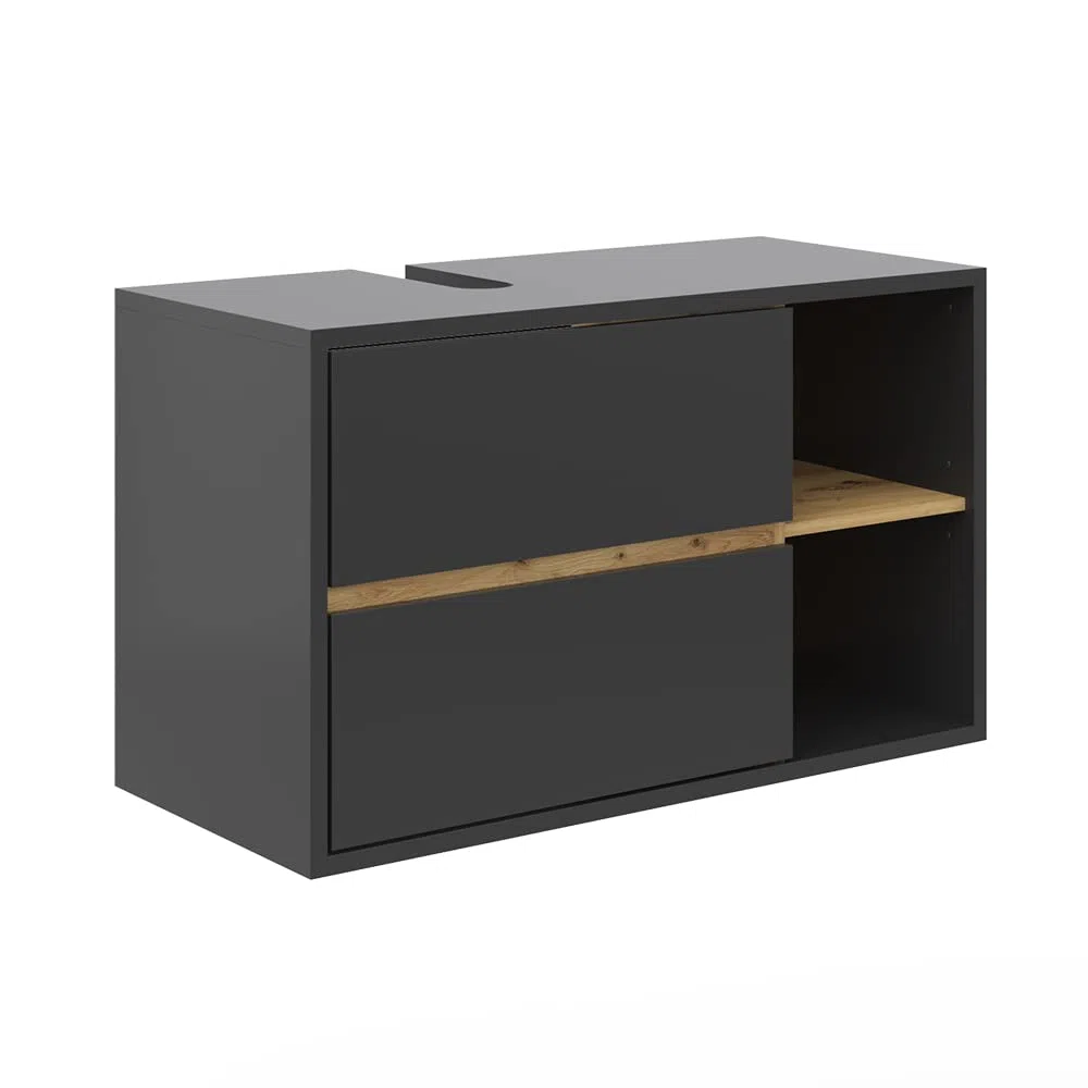 Vicco Mobile sottolavabo per bagno Viola, Antracite, 100 x 60 cm, con intaglio per sifone e ripiani aperti per montaggio a parete
