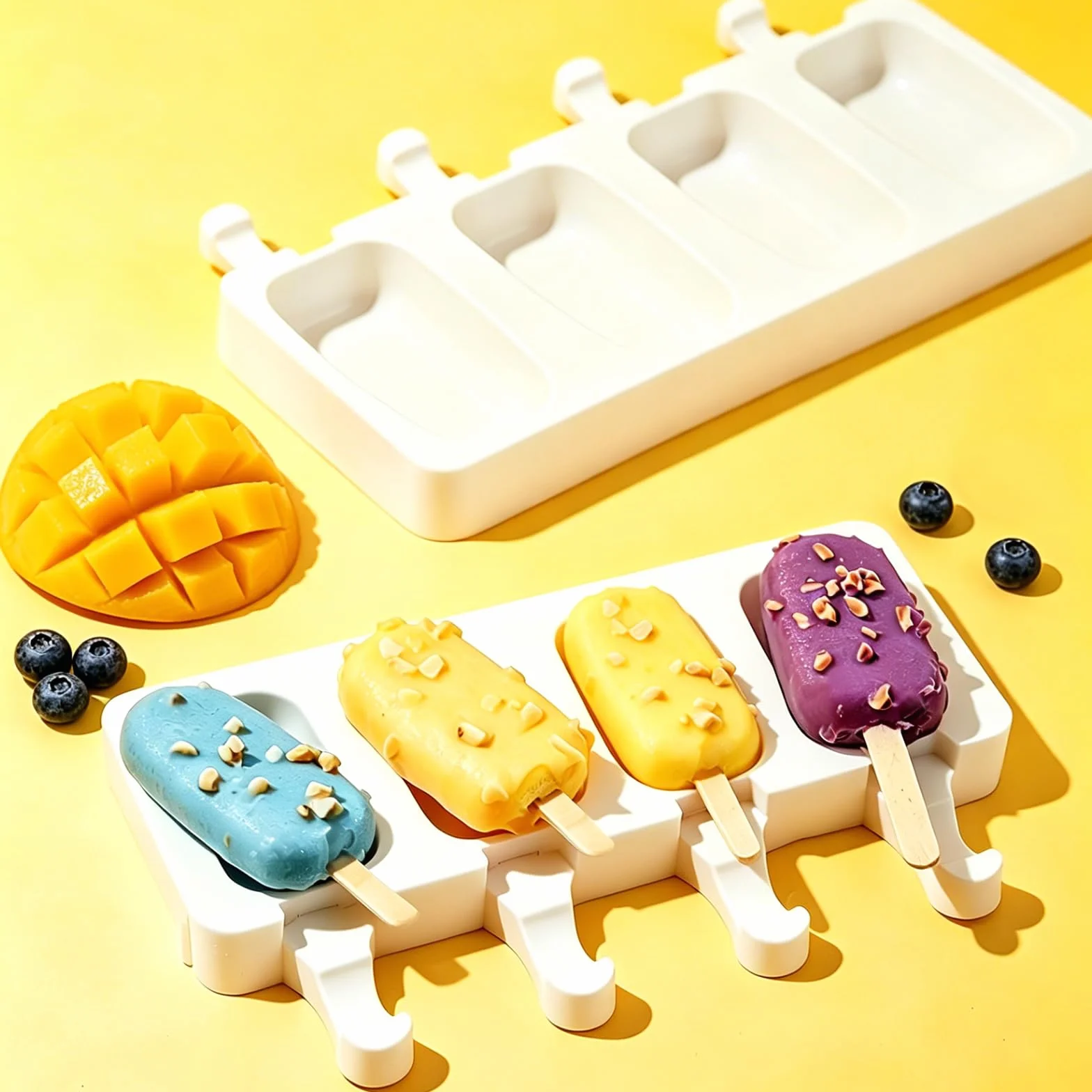 Set Stampi per Ghiaccioli, Stampini Gelato, Stampo Gelati senza BPA, con accessori (100 bastoncini + 100 sacchetti OPP + 100 laccetti di chiusura) (C)
